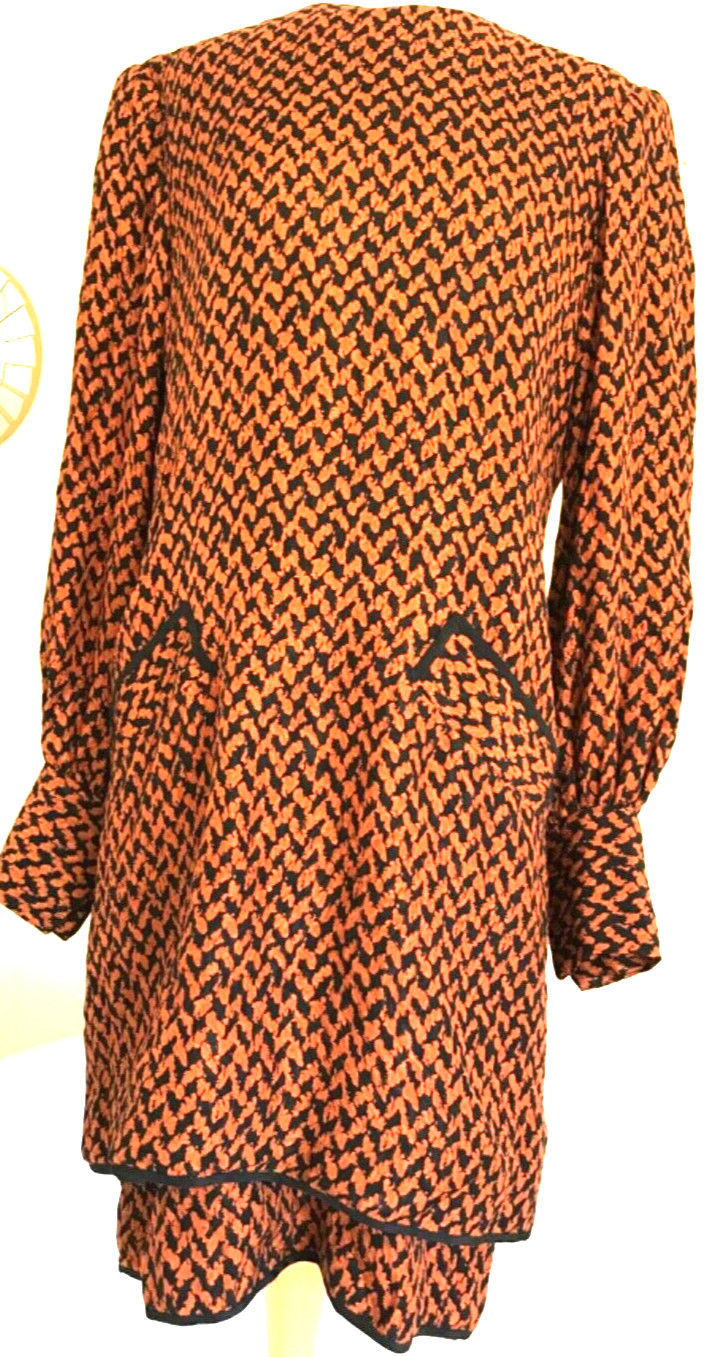Vintage 80s Silk Dress, Stanley Platos Martin Ross Long Sleeve Rust L Geek Mod