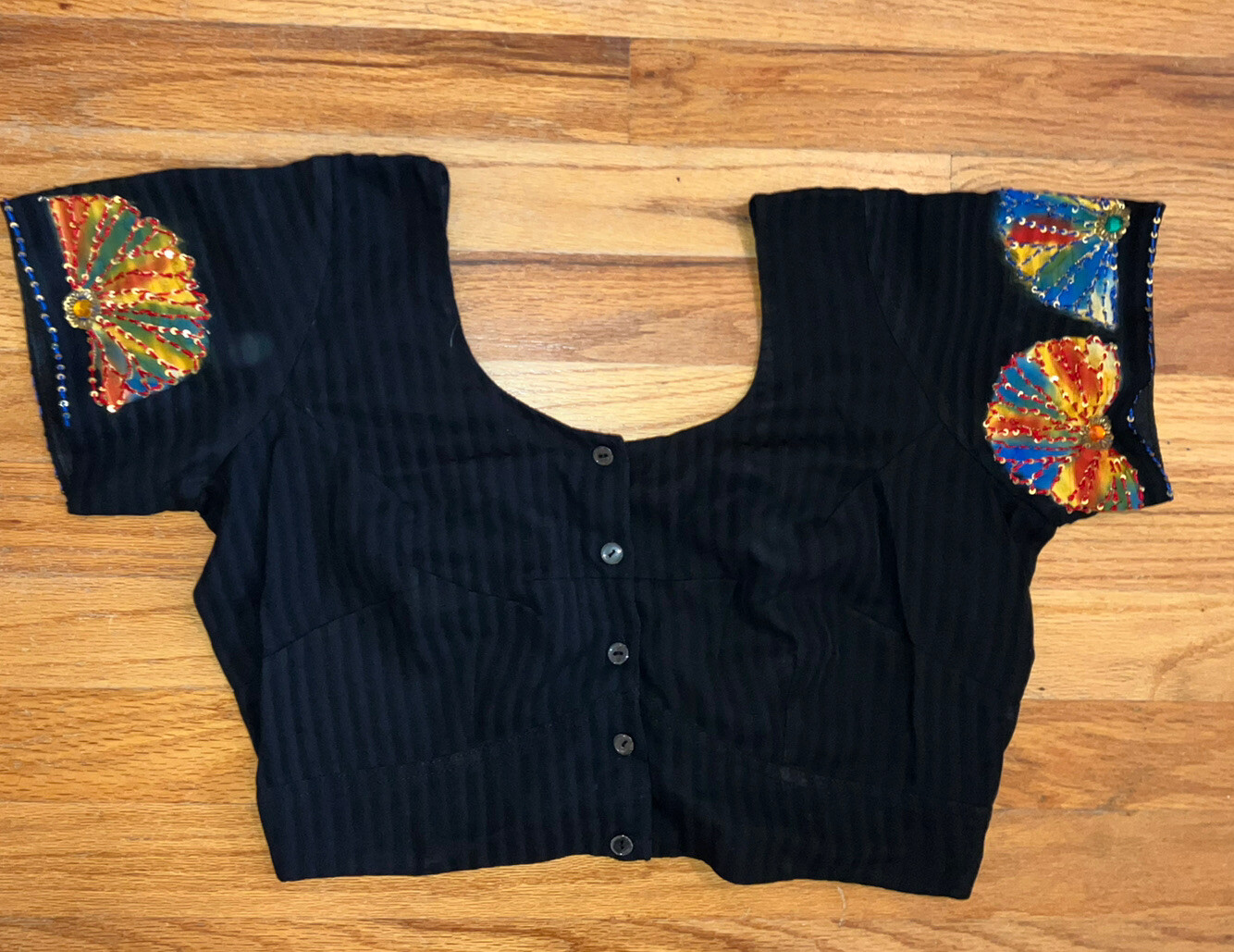 Beautiful Indian Crop Top Black Jewels Summer Festival Wear Small