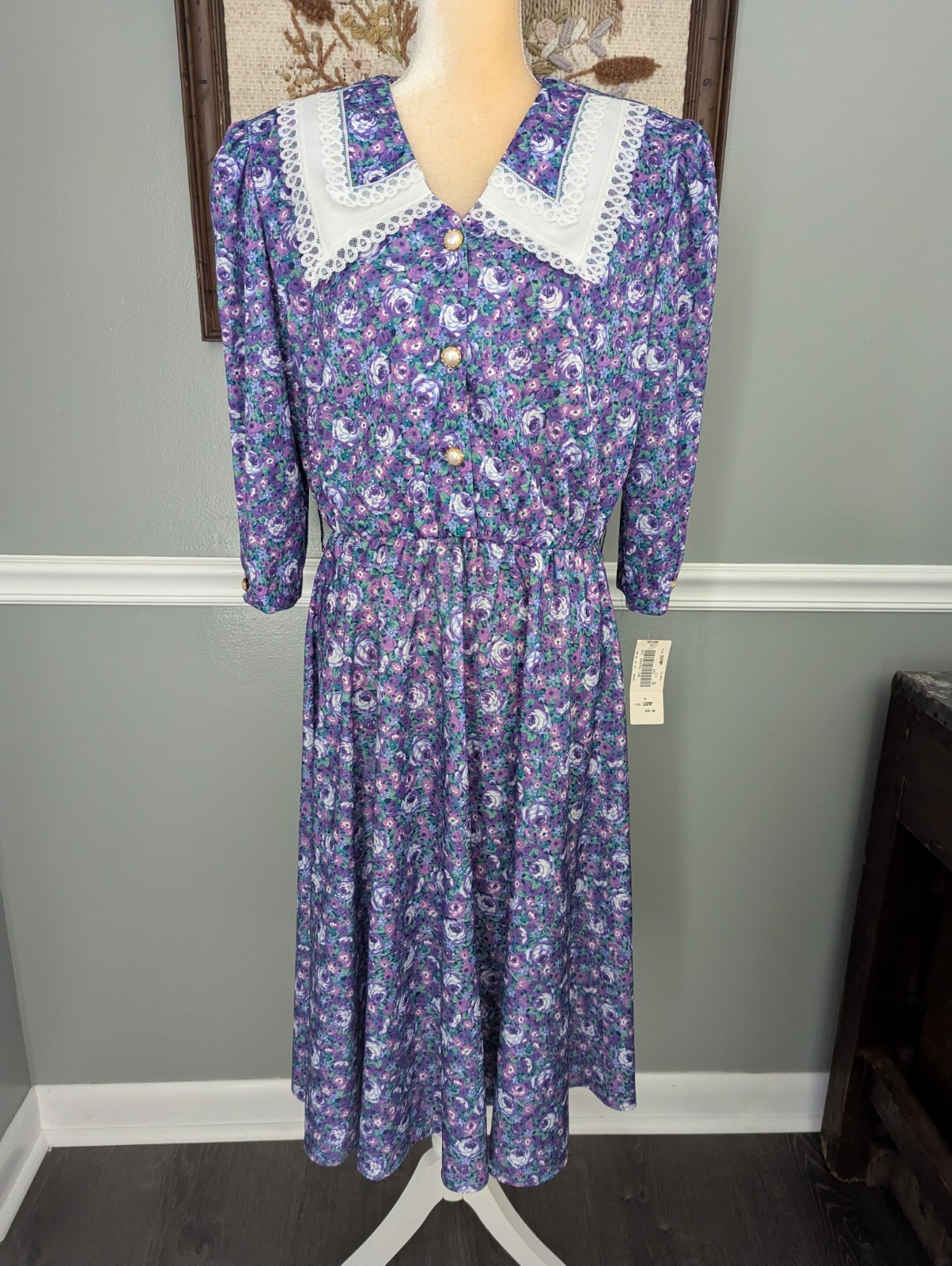 Vintage Whirlaway Frocks Floral Dress 16P Cottage Romantic Boho Chic 80s USA