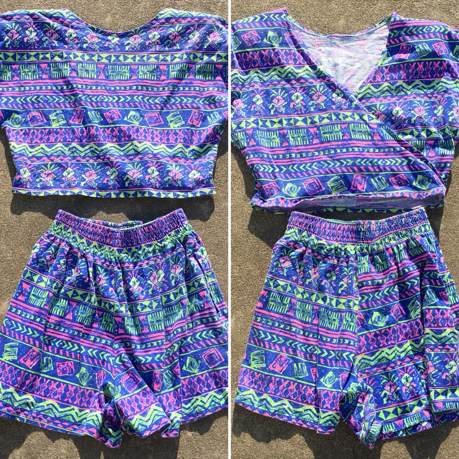 Vintage Meta Sport Shorts & Crop Top 80s Neon Geometric 1980s Size L runs small