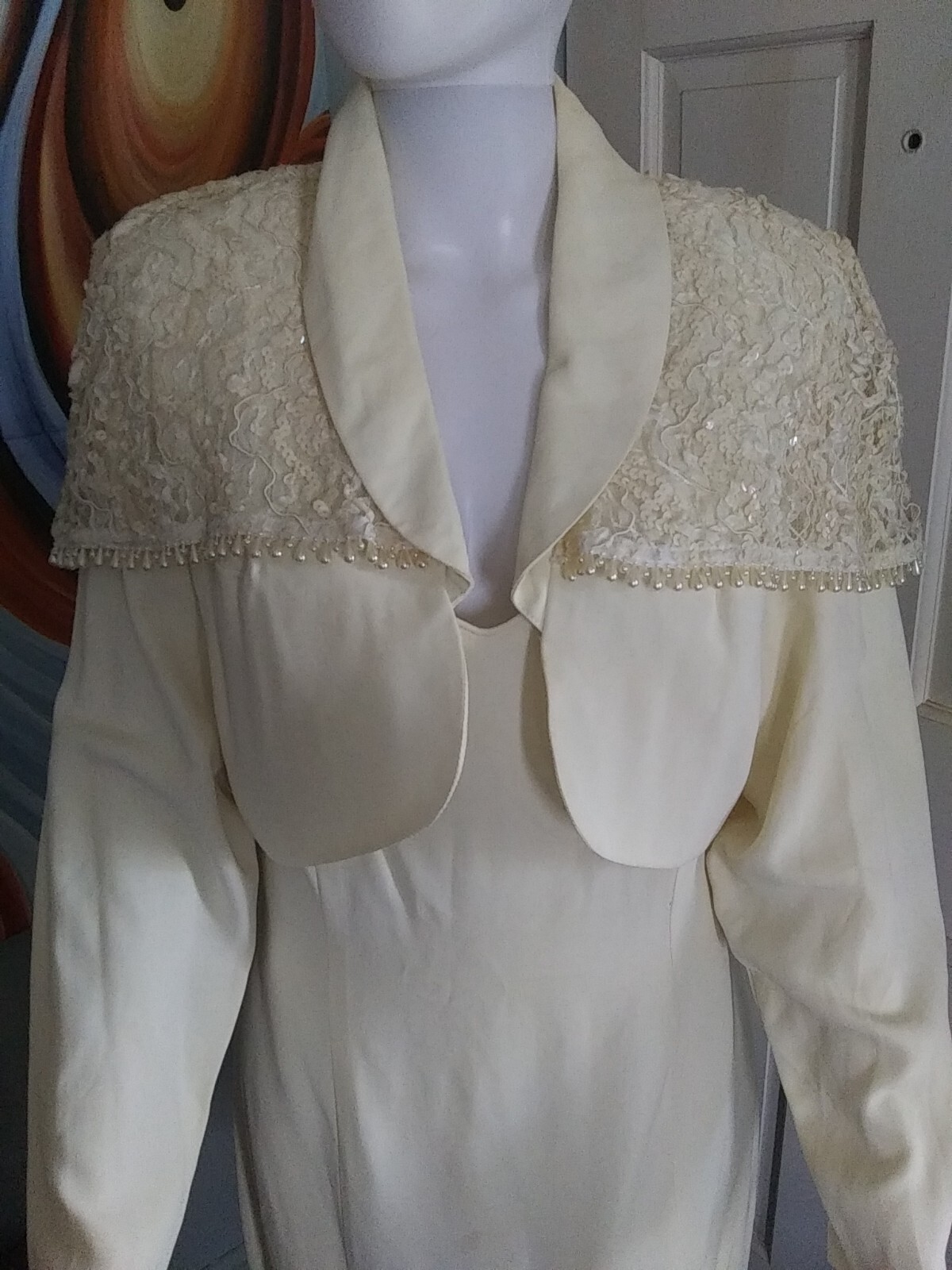 Vintage 90s LA Glo Women’s Cocktail Dress w/ Bolero Jacket Size 13/14 White USA