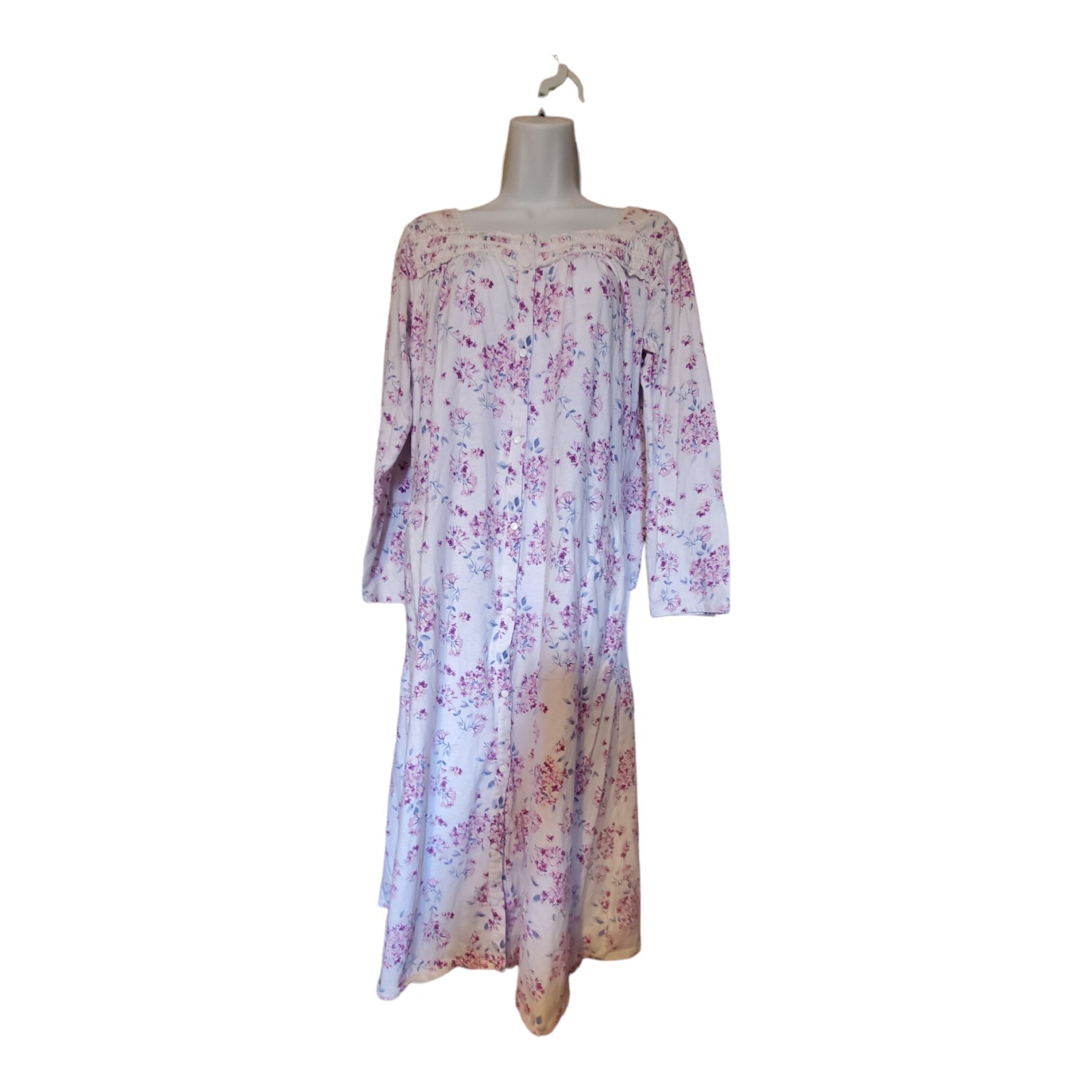 VTG Earth Angel Women’s S Nightgown Full Length White Purple Blue Floral Snaps
