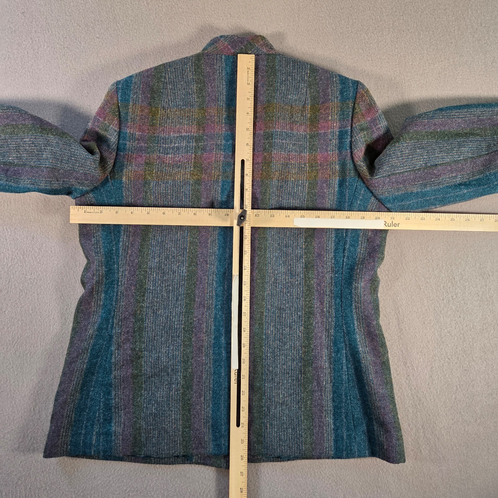 Vintage Wilroy Jacket Womens 16 Grey Wool Striped Blazer Mod ILGWU Made USA