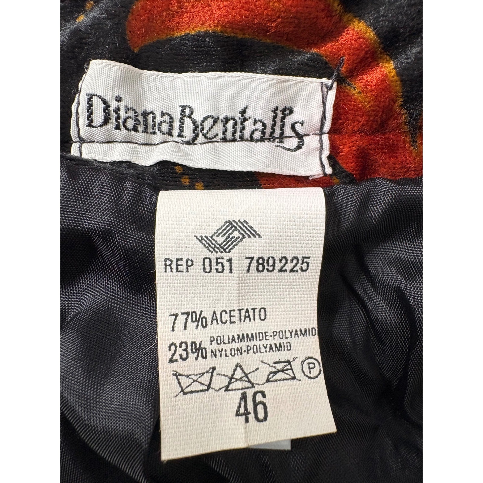 VTG 90s DIANA BENTALLS Ochre Black Floral Velvet Pleated Midi Skirt Sz 46 Grunge
