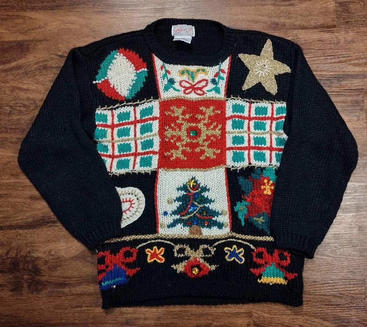 Vintage 1980s Spice of Life Ugly Christmas Holiday Sweater Size Small Oversized
