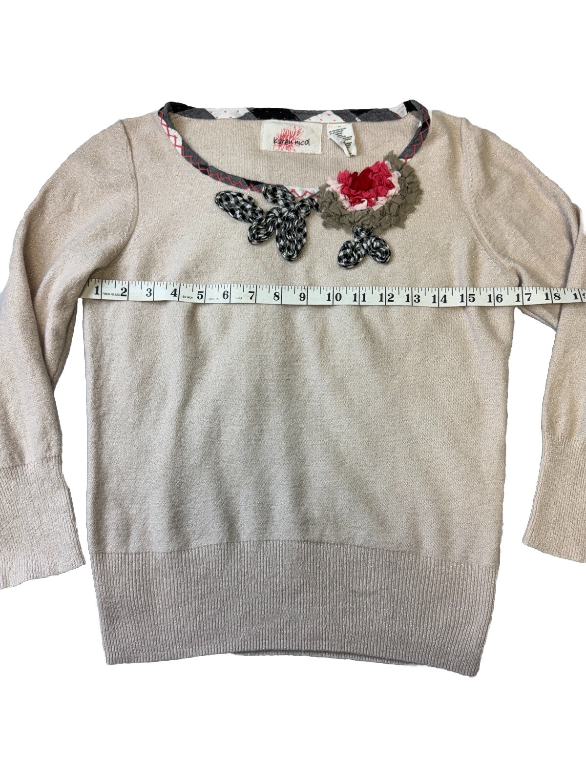VNTG Anthropologie Karen Nicol Sweater Cashmere Blend, Beige Metallic SZ Medium