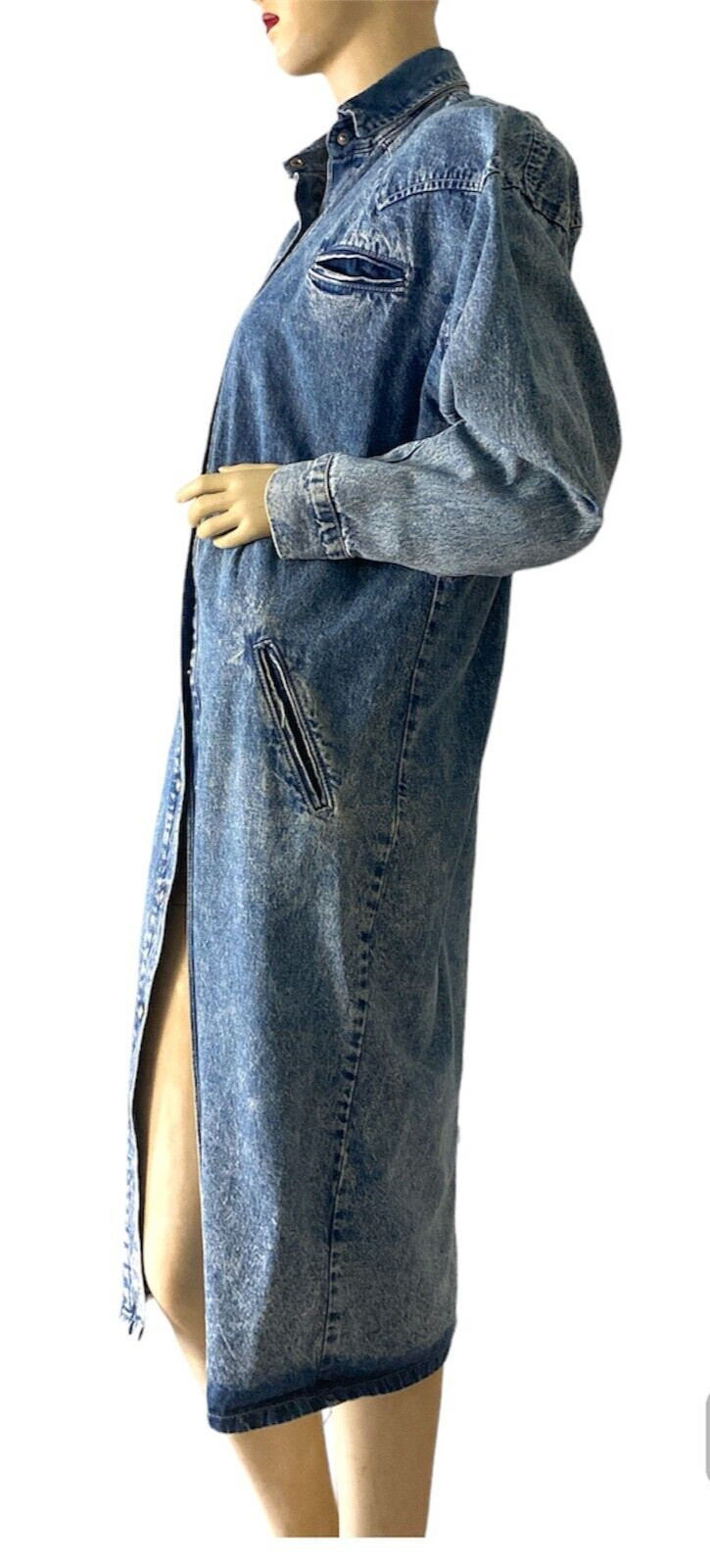 Vtg Jou Jou Women’s Denim Jean Trench Coat Duster 100%Cotton Dress Jacket Size1X