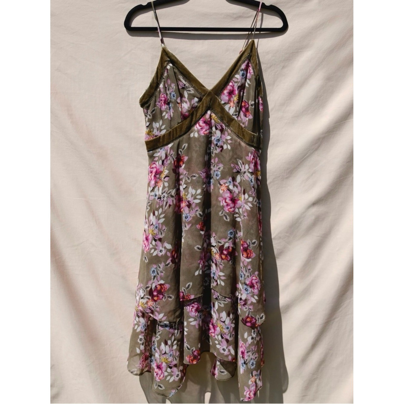 WHBM Y2K Babydoll Floral Asym Handkerchief Hem Sheer Velvet Trim Fairy Grunge 8