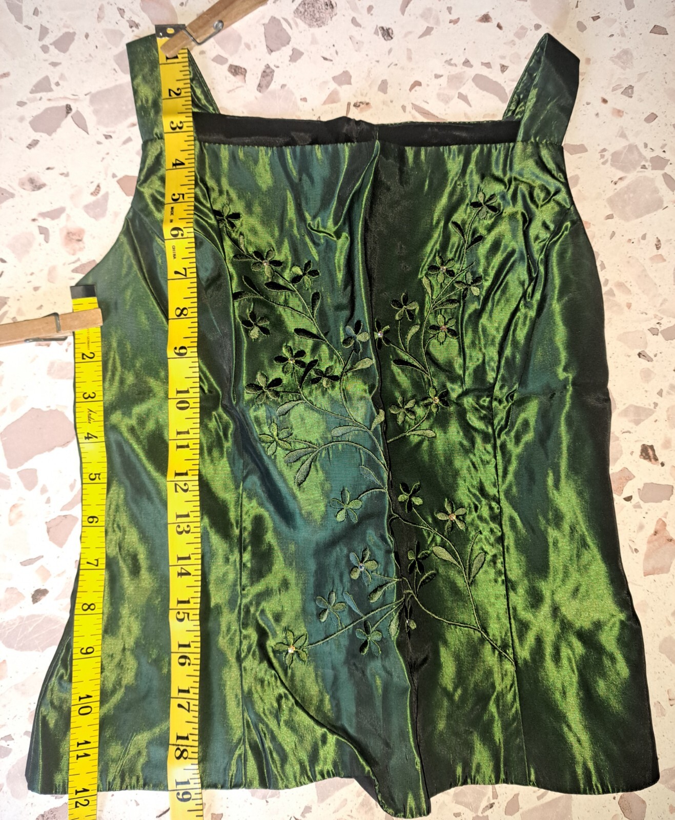 Vtg Jessica McClintock Crop Top 8 Green Satin 90s Y2K Rhinestones Embroidery