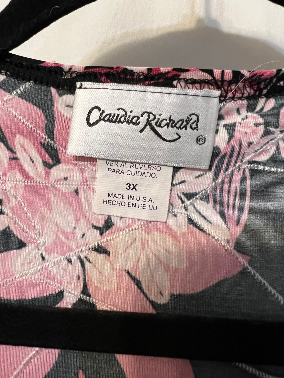 Vintage Woman’s Claudia Richard Stretch Top Floral Print 3X 47″+ Bust No.745