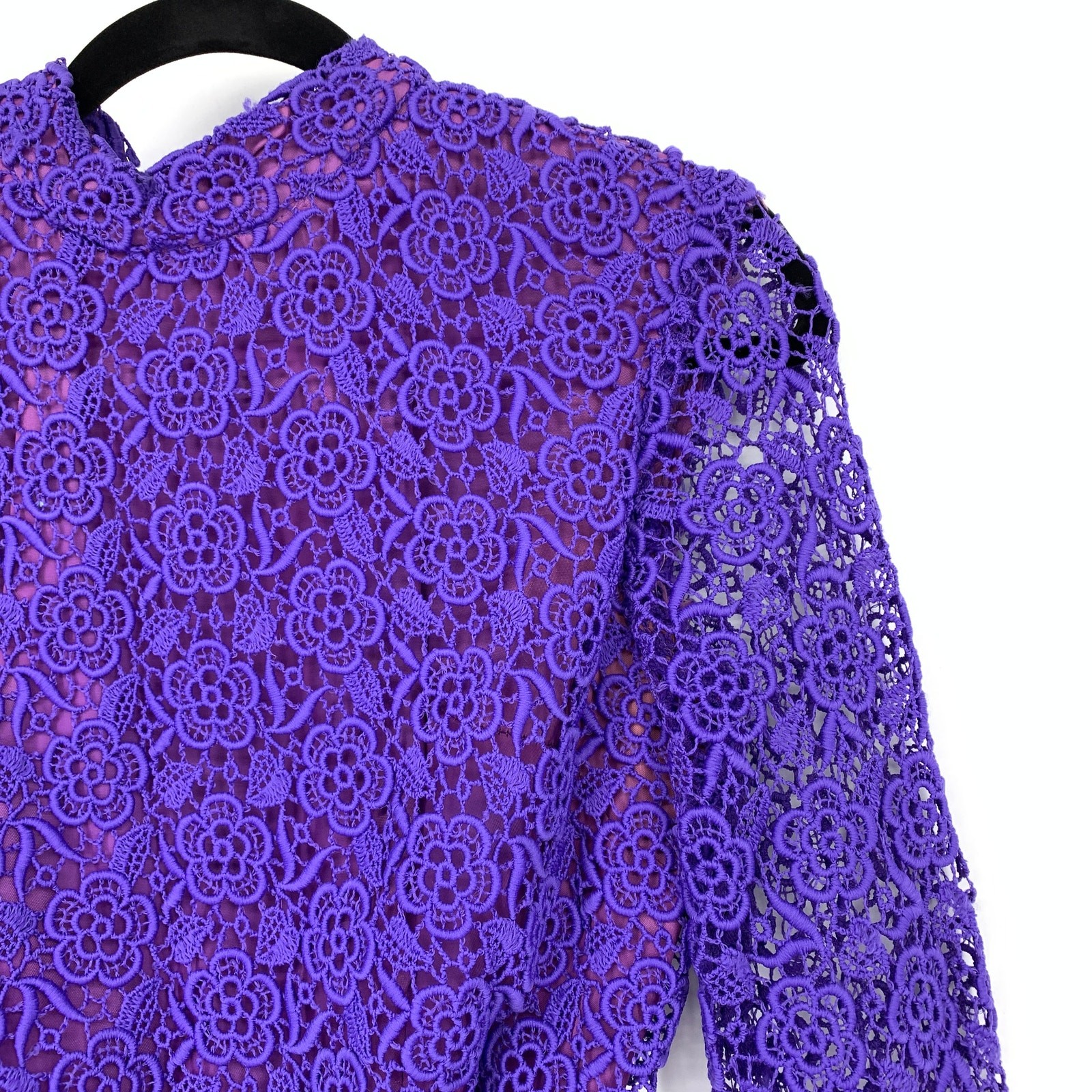 VTG 70s Reds Threads Long Sleeve Lace Belted Dress Womens Apx XS Purple Pleated