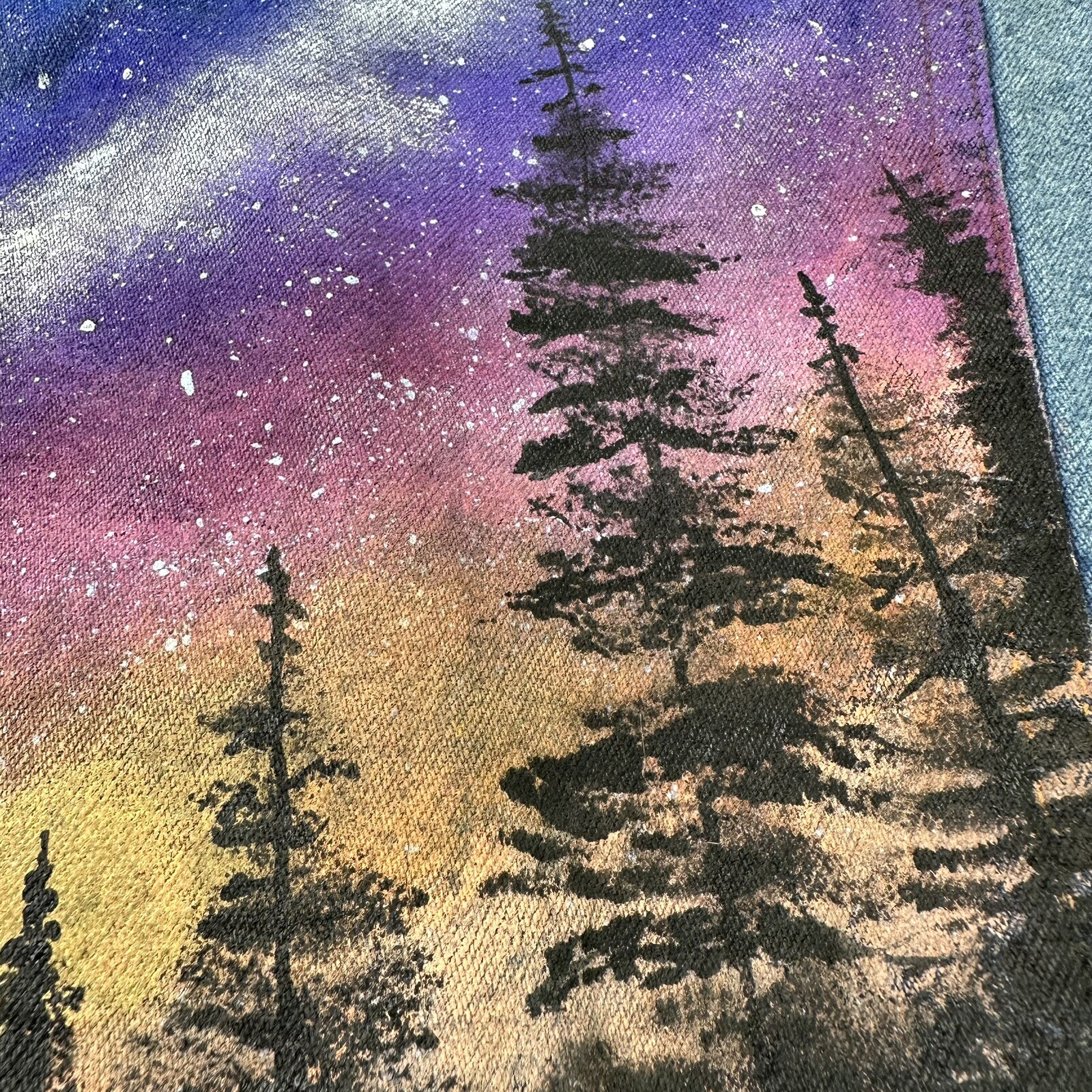 Vintage Hand Painted Denim Vest Womens Size M Forest Stars Generra Art To Wear
