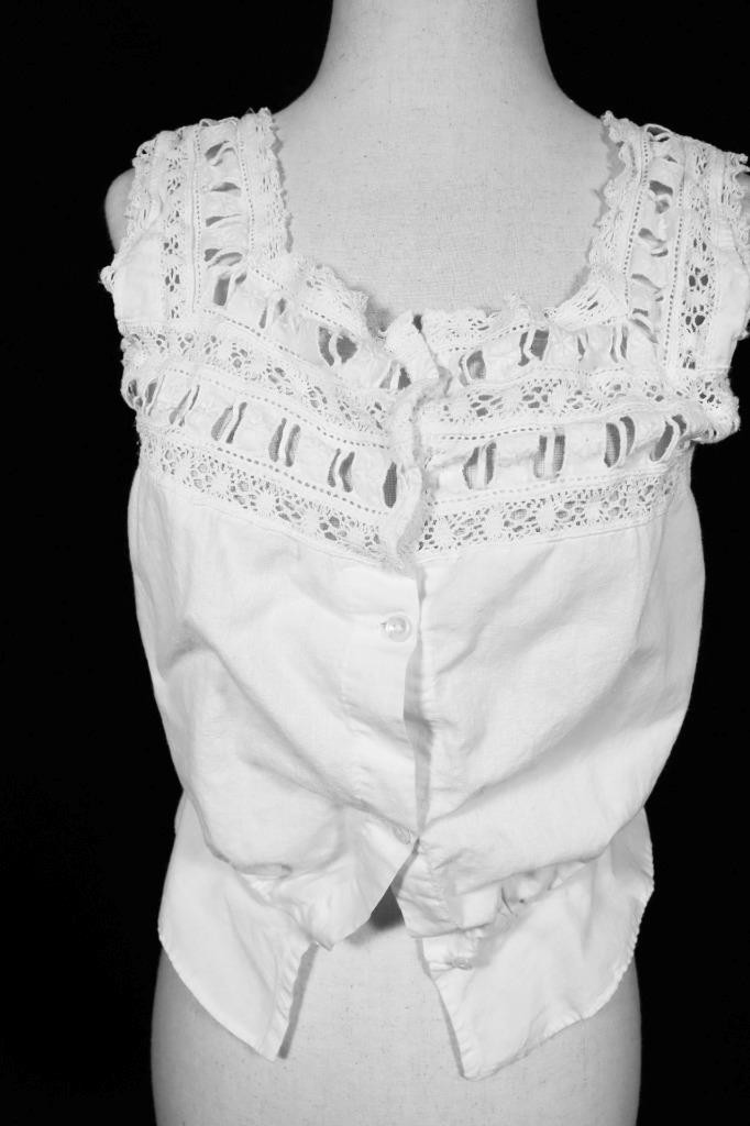 Antique French 1920’s White Cotton Camisole Lace Trim Size Small Excellent Cond