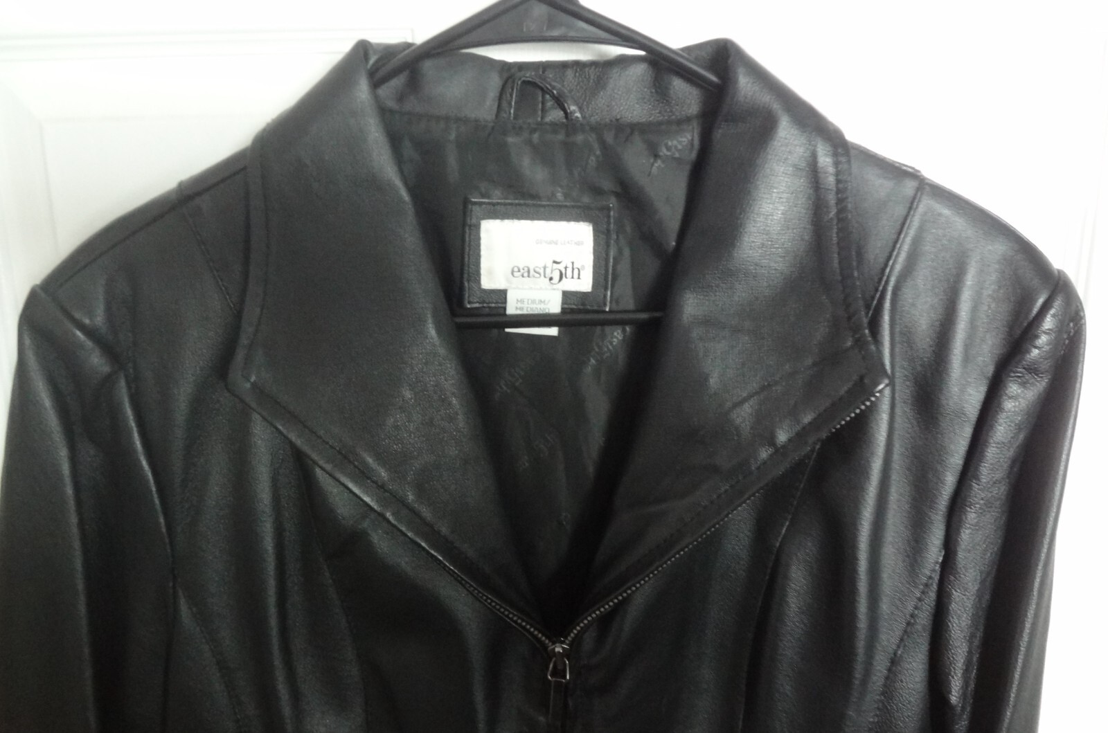 Vintage Womens East 5th Genuine Black Leather Coat Jacket Zip up