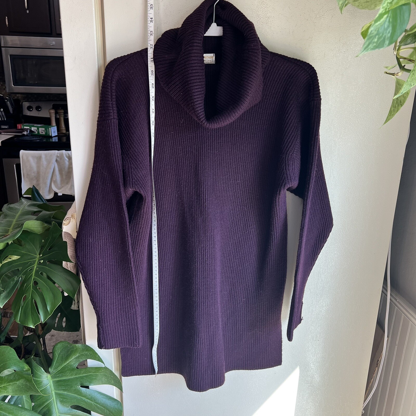 Vintage Brooks Brothers Wool Cowl Neck Tunic Sweater Women SZ-L- Ribbed Purple