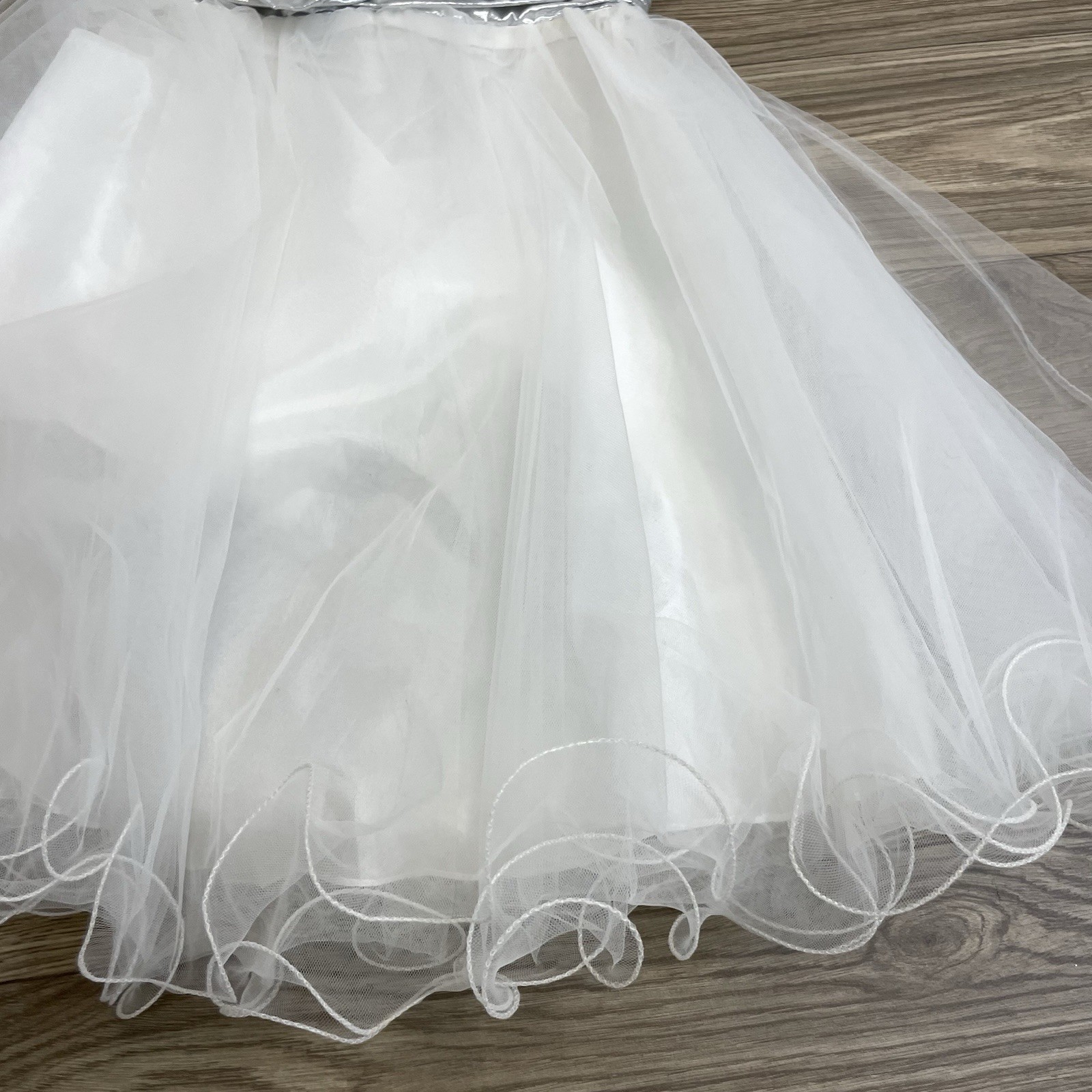 Aspeed Vintage 90s White & Silver Sequin Strapless Tulle Formal Prom Dress sz XS