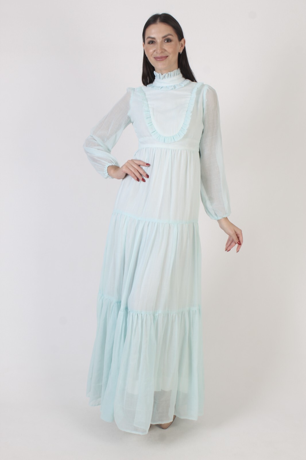 Vtg Tuxedo Ruffle Cottagecore Dress Long Tiered Boho Peasant Prairie Bridal Gown
