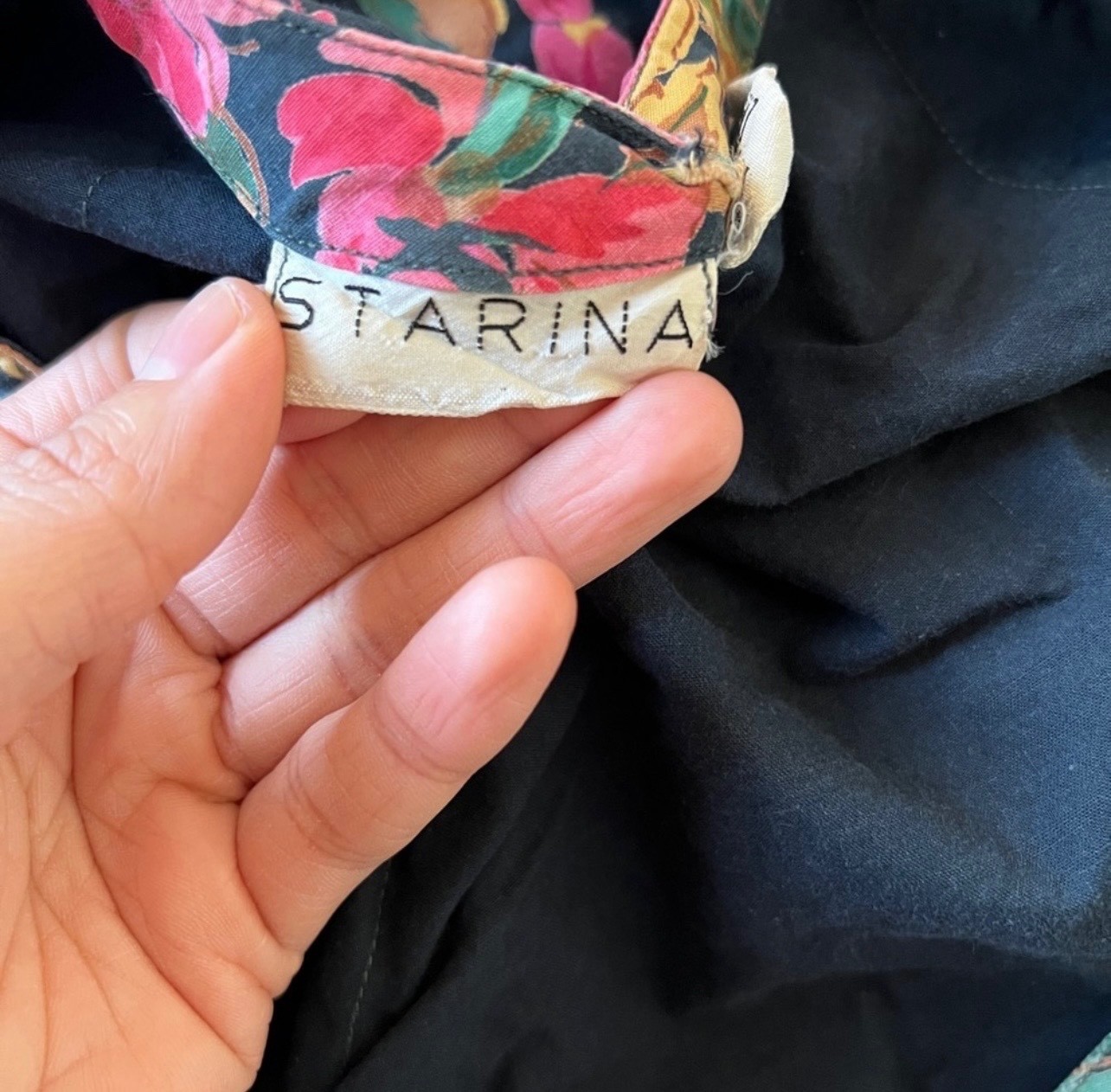 Vintage 90s Floral Button Front Dress Starina Medium Black Fit Flare Cottagecore