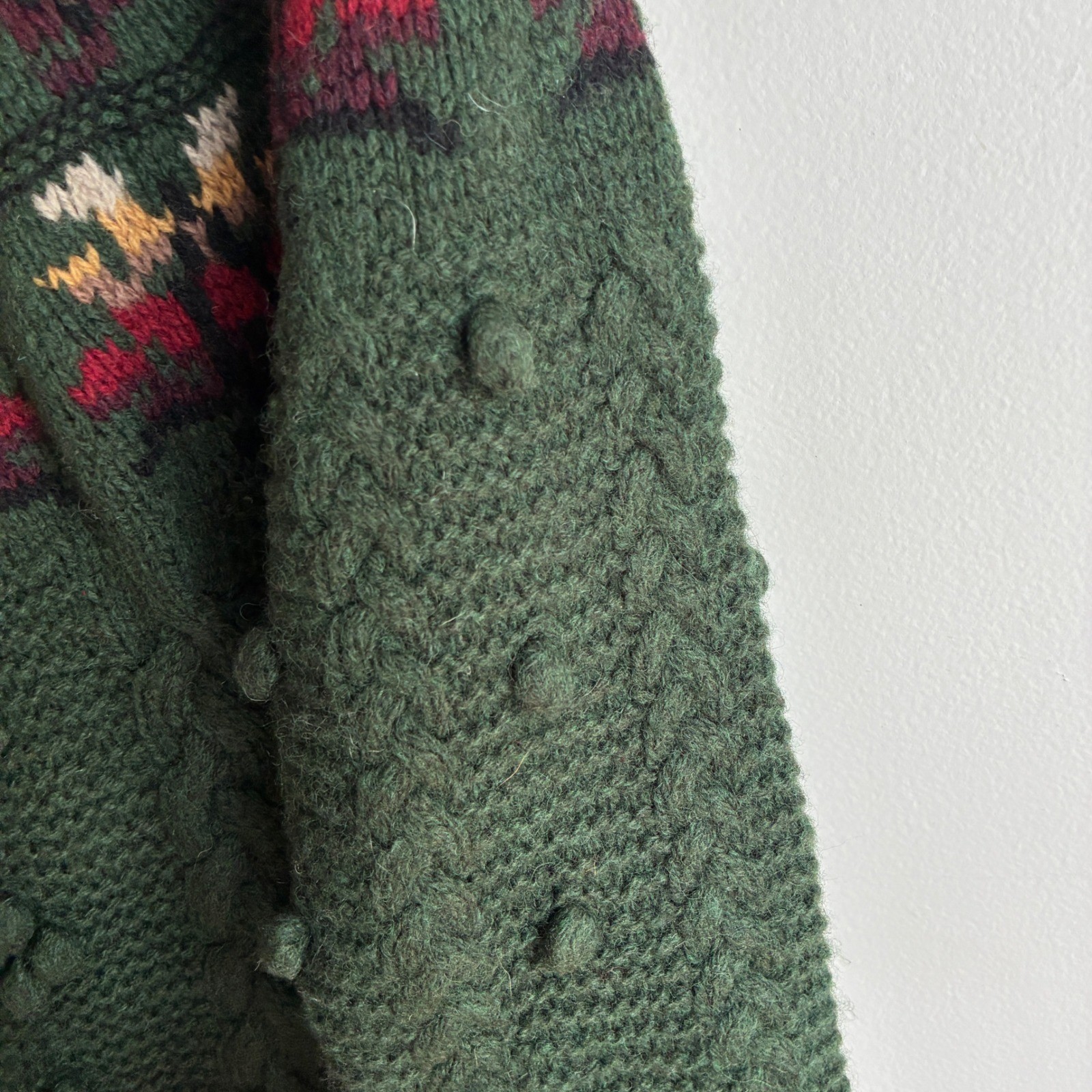 Woolrich Sweater Women Medium Green Vintage Wool Fair Isle Bobble Cable Knit