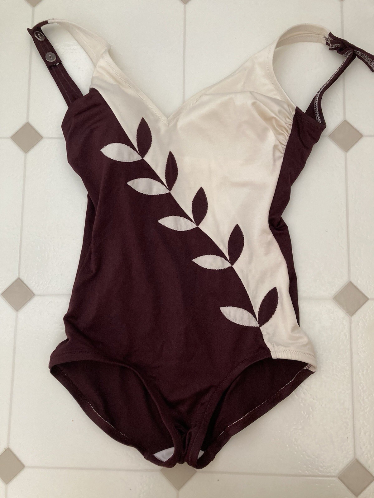 Vintage De Weese design Stretch Swimsuit Burgundy Red Bathing Suit Size 12 34