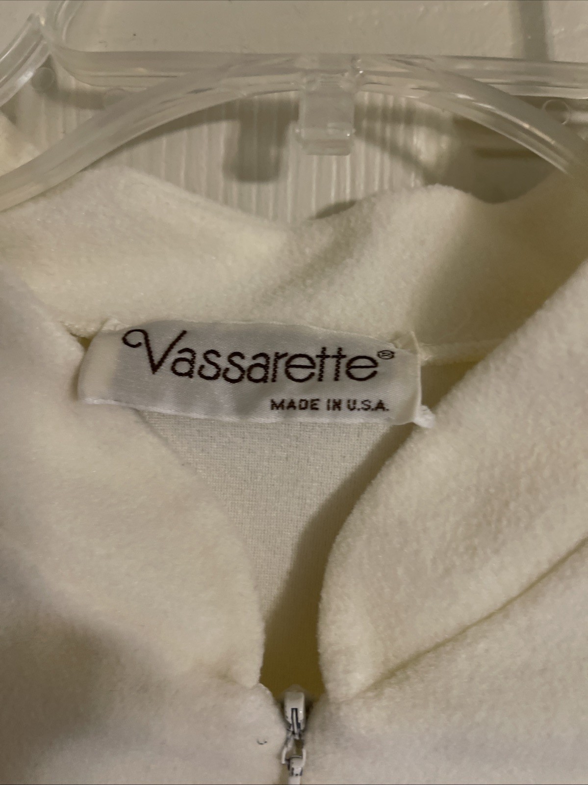Vintage Vassarette Maxi House Coat Zipper Robe Fleece Lace Ivory M