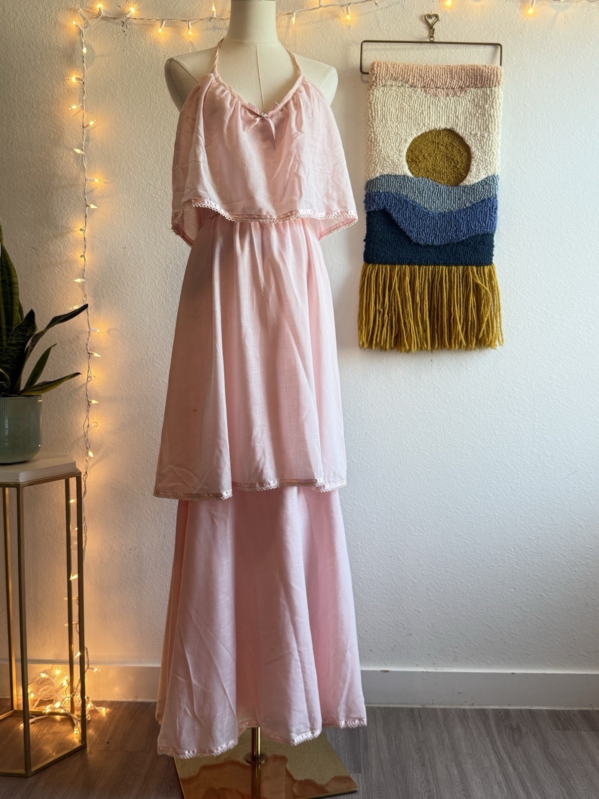 Trivia By Charm Of Hollywood Vintage Rare Pink Dress Gown Size S Maxi Ruffles
