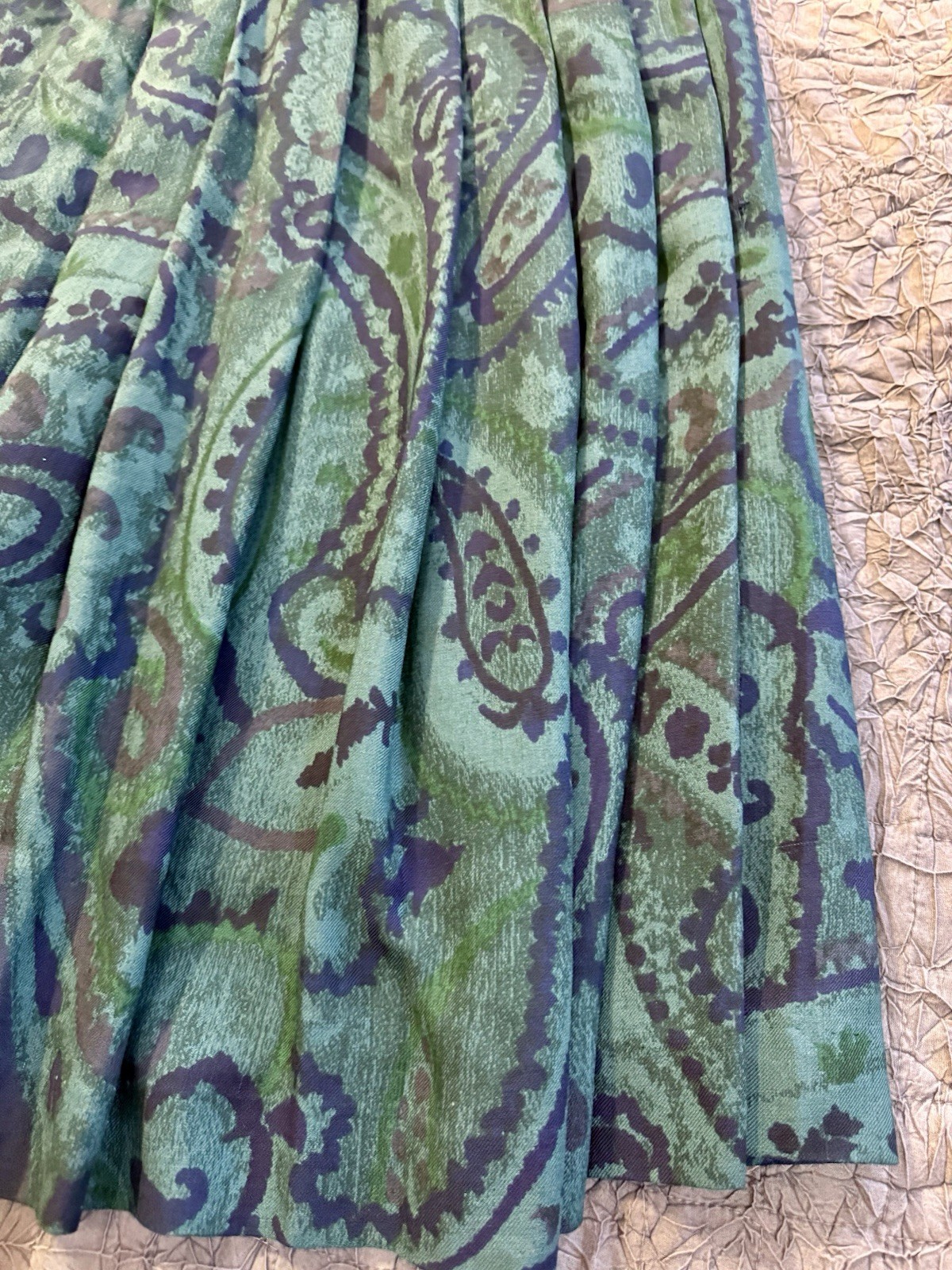VTG Perry Ellis Wool Silk Paisley Skirt 14 Midi Green Blue Golden Girl Core 80s