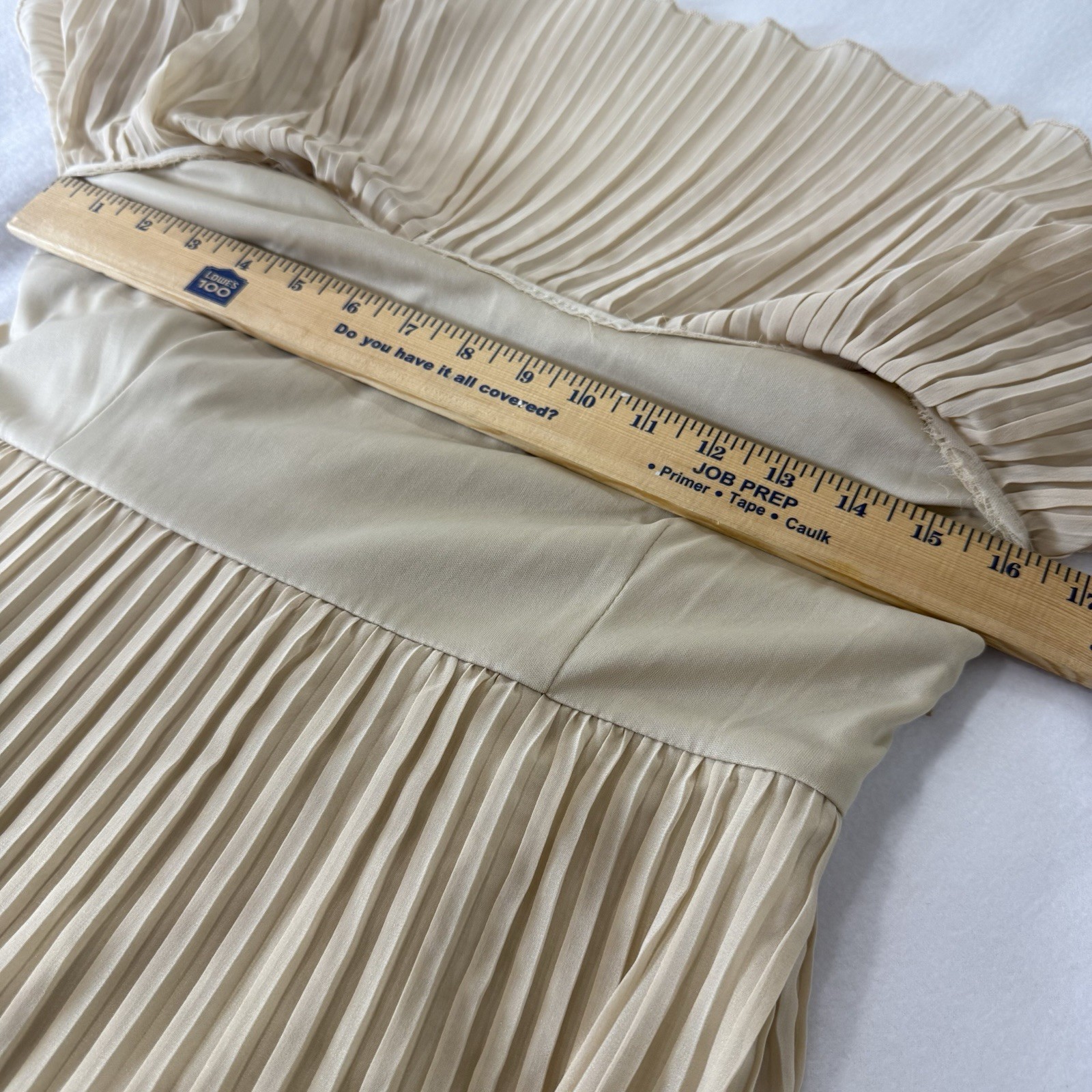 Vintage Nude Accordion-Pleated Chiffon Dress Sz 8 Wedding Guest Minimalist Chic
