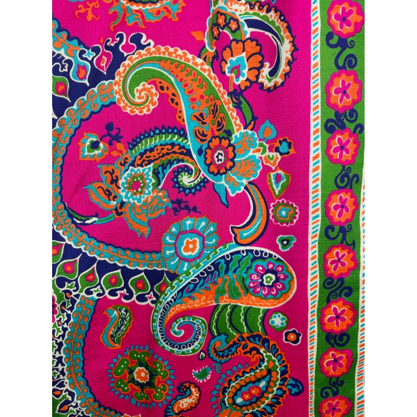 VTG Psychedelic Paisley Floral Maxi Dress Pink Orange Green Garden Party Boho