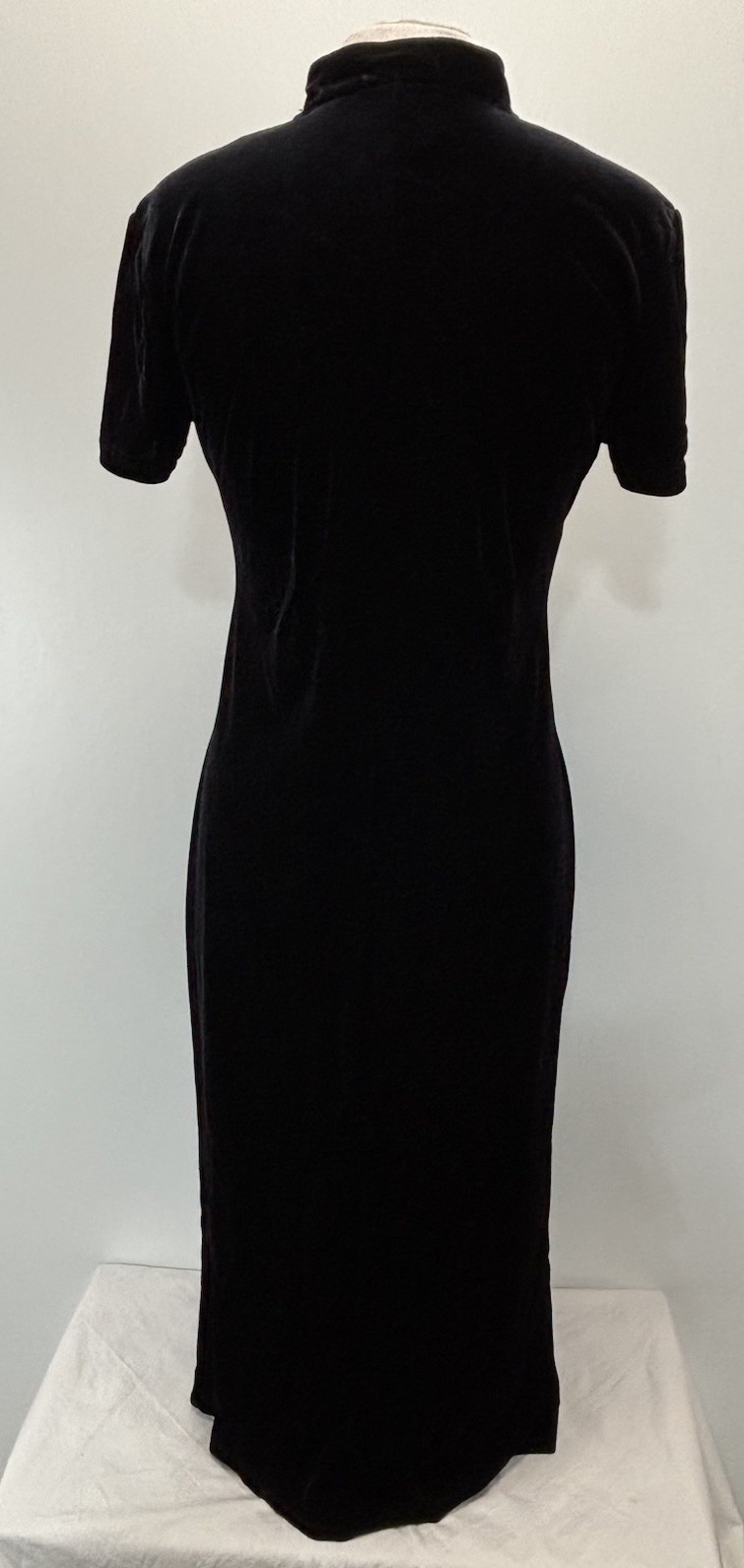 Vtg Dressing Clio Velvet Velour Midi Dress Sz Medium Black Asian Goth Witchy USA
