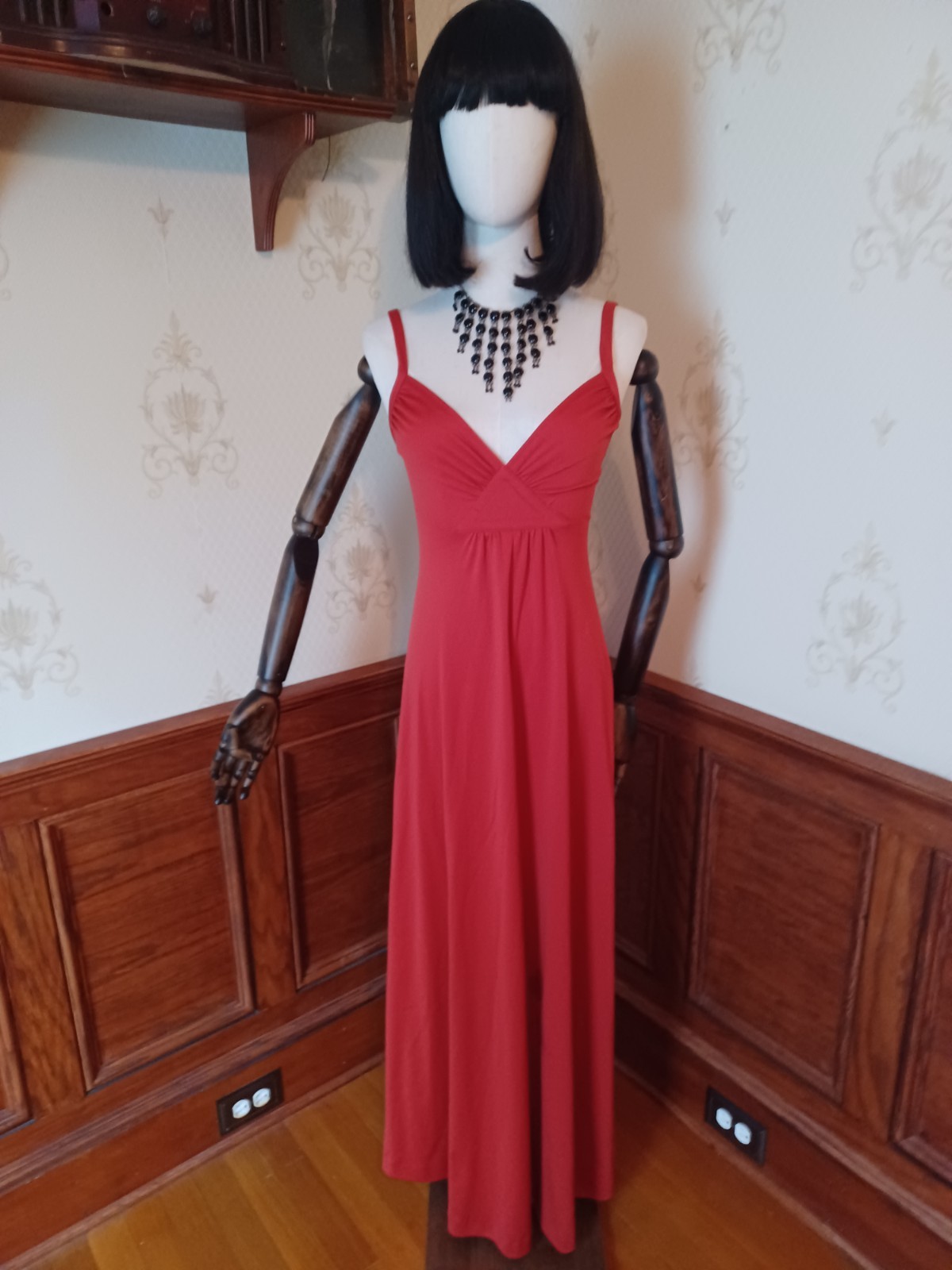 Vintage 1970s Orange-Red Strappy Disco Maxi-dress