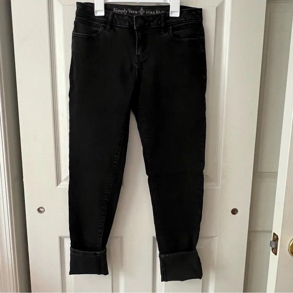 Simple Vera Wang Womens Pants sz 4 Mid-Rise Black Denim Jeans Casual Goth