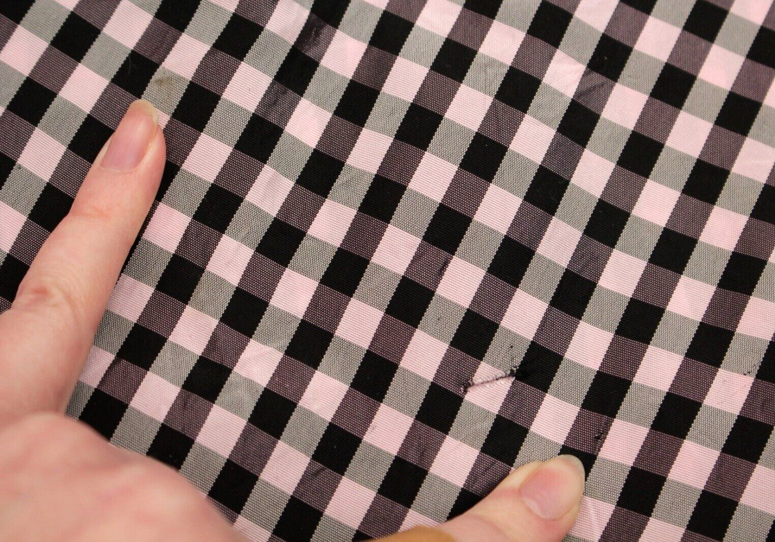 Vtg Womens 40s Black & Pink Checked Gown W/ Velvet Trim XS/S 1940s Taffeta Dress
