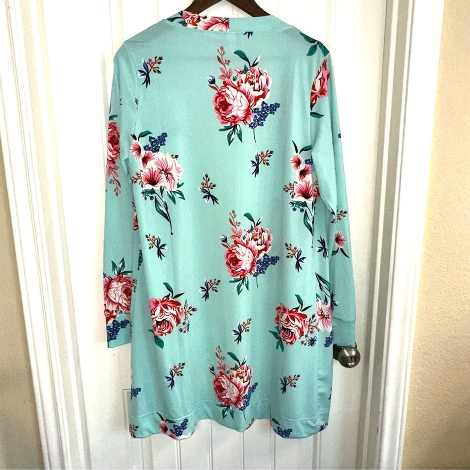 Tickled Teal floral open front cardigan with pockets women XL