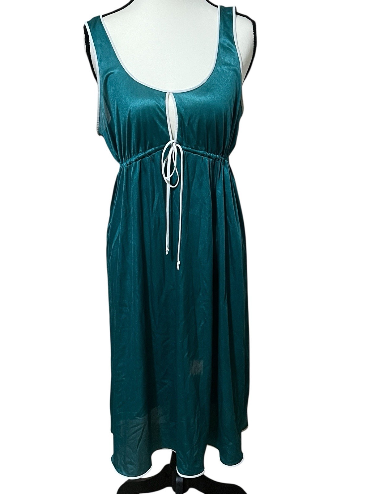 Vtg 80’s/90’s Silky Nylon Teal Keyhole Tie Sleep Dress Nightgown Romance S/M
