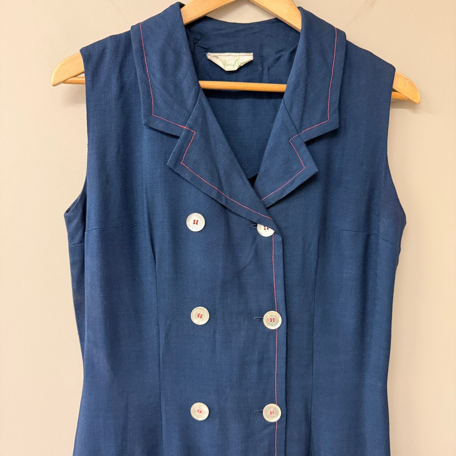 Vintage Nancy Greer Navy Blue Sailor Nautical Sheath Dress 60s ILGWU Made in USA