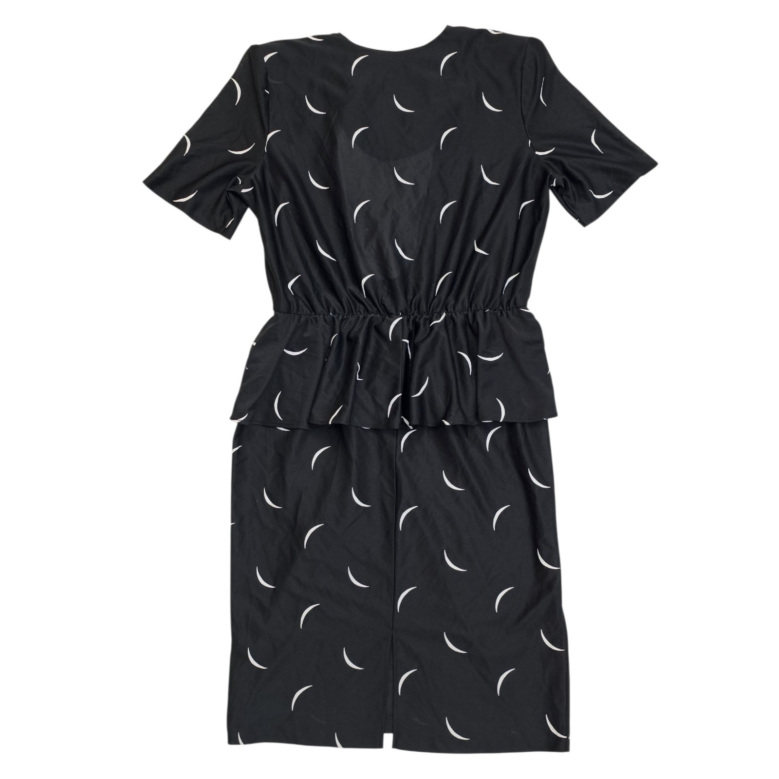 Vintage Tabby of California Dress Peplum Waist Black White Crescent Moon M 80s