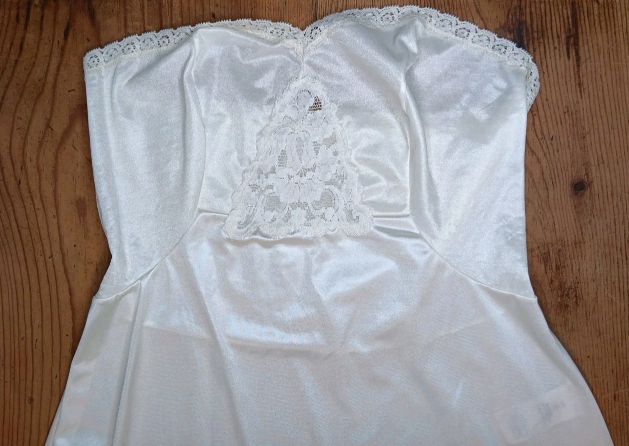 Vtg Sears The Doesnt Slip Womens 36 Cream Strapless Maxi Dress Antron Anti Cling