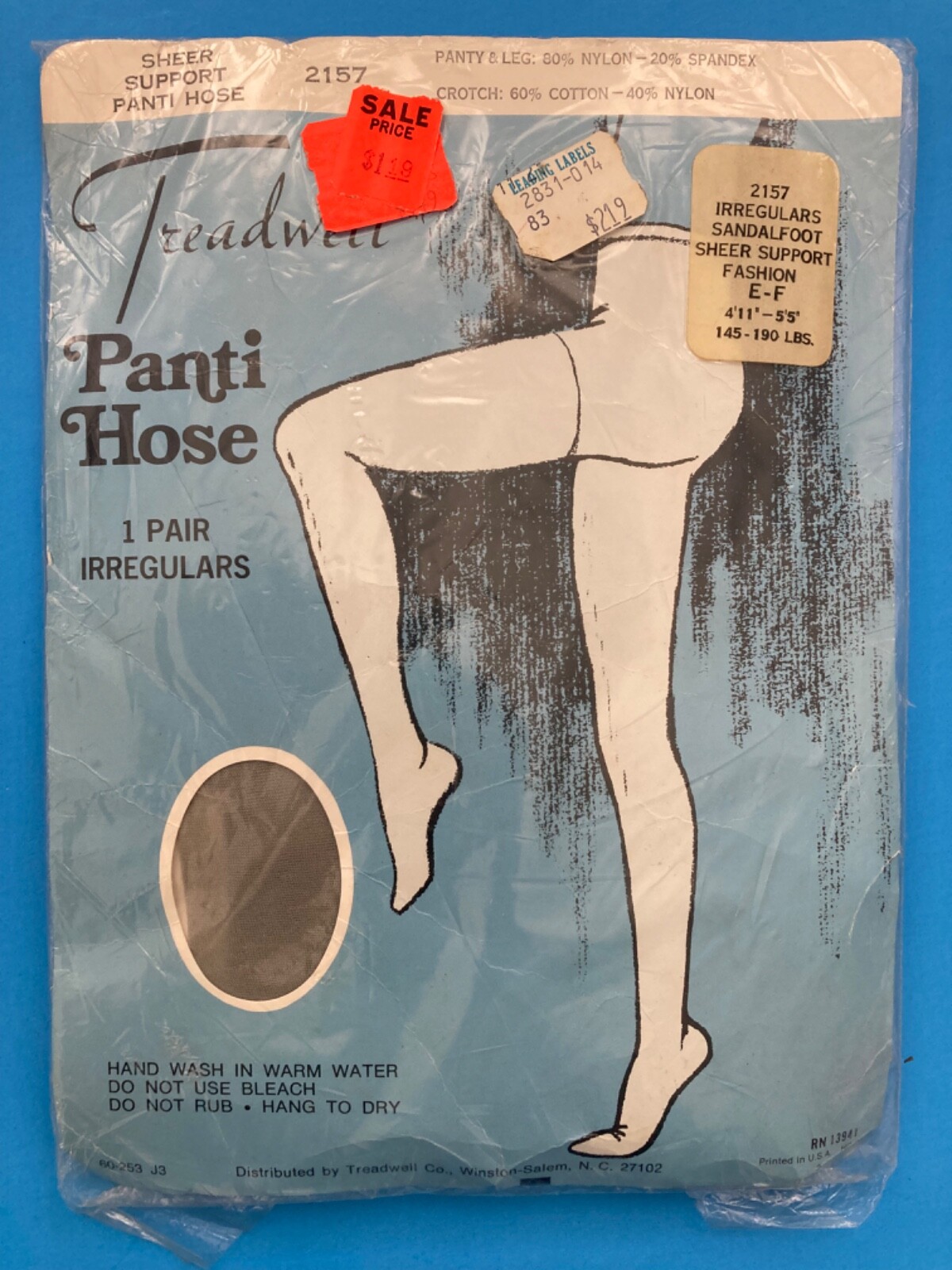 NEW VTG SHEER GRAY TREADWELL PANTI HOSE IRREGULARS SIZE E-F PANTY HOSE LINGERIE