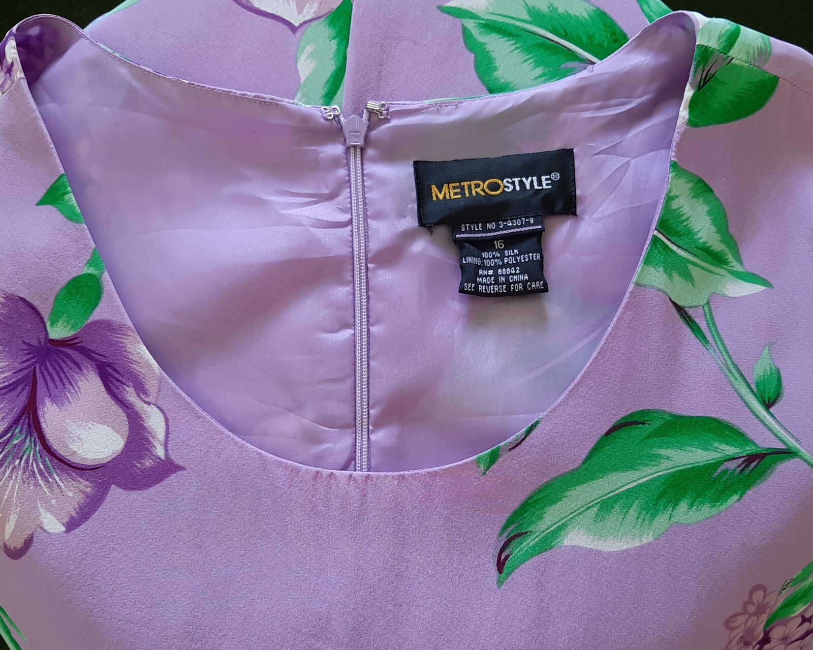 METRO STYLE Purple Floral 100% Silk Dress Jacket Set 2 Piece set Size 16 Size XL
