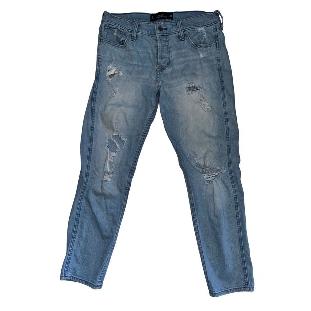Hollister Vintage Boyfriend Jeans Size 5/W27 Distressed Ripped Light Wash Denim