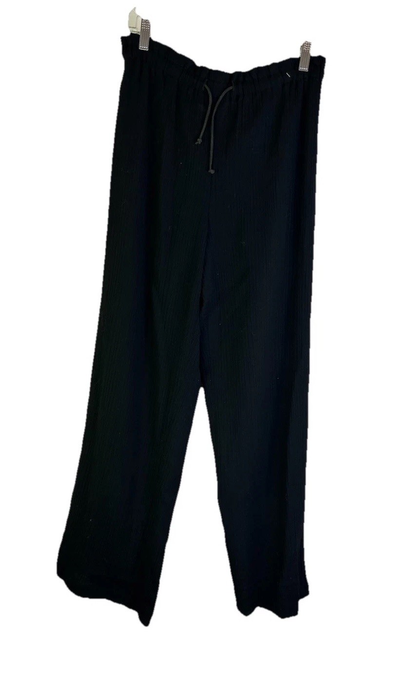 Vintages 90s Pants Womens 8 Wool Crepe Knit Drawstring Black Lagenlook Clean