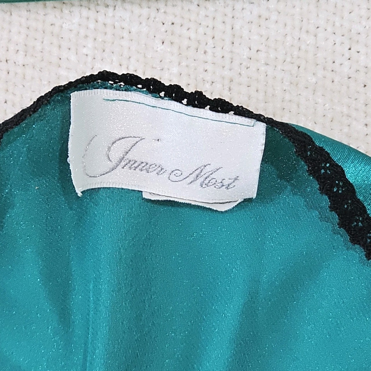 Vintage Inner Most Slip Dress Nightgown Embroidered Romantic Small Green Satin