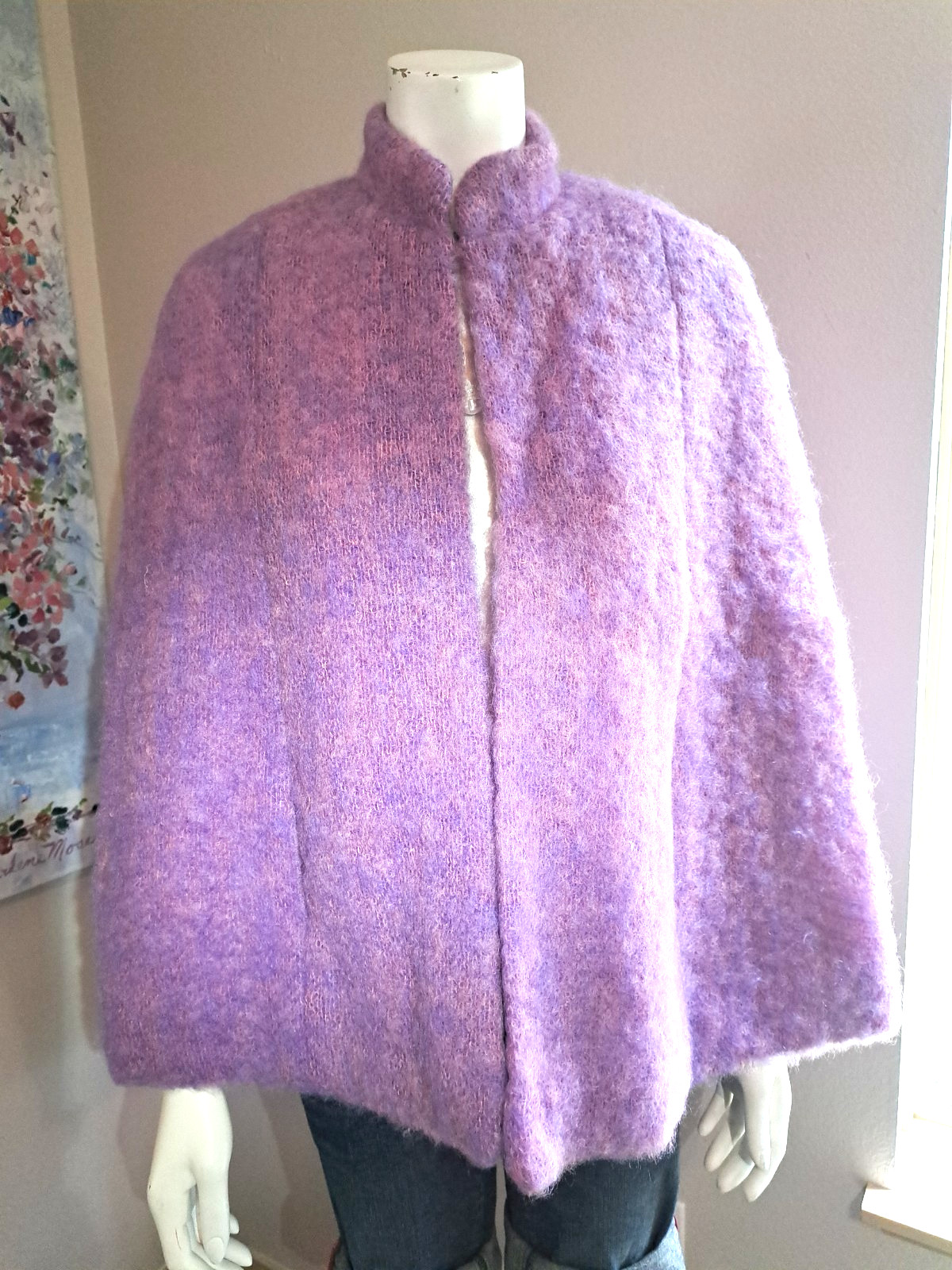 Purple Scottish Mohair/Wool Cape Hemmings Donegal Vtg 1960s Women’s S-M Heather
