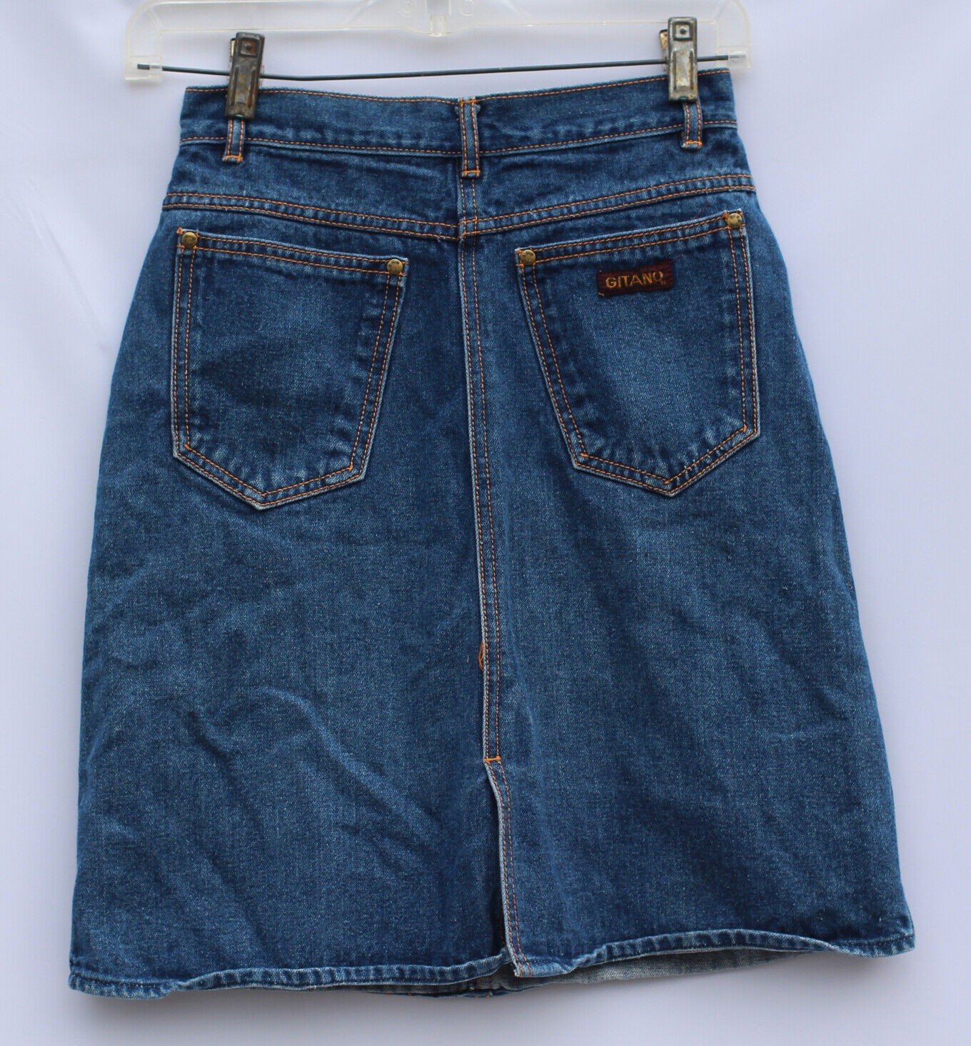 1980s Vintage Gitano High Waist Denim Skirt Knee Mini Dark Wash Straight Size 4