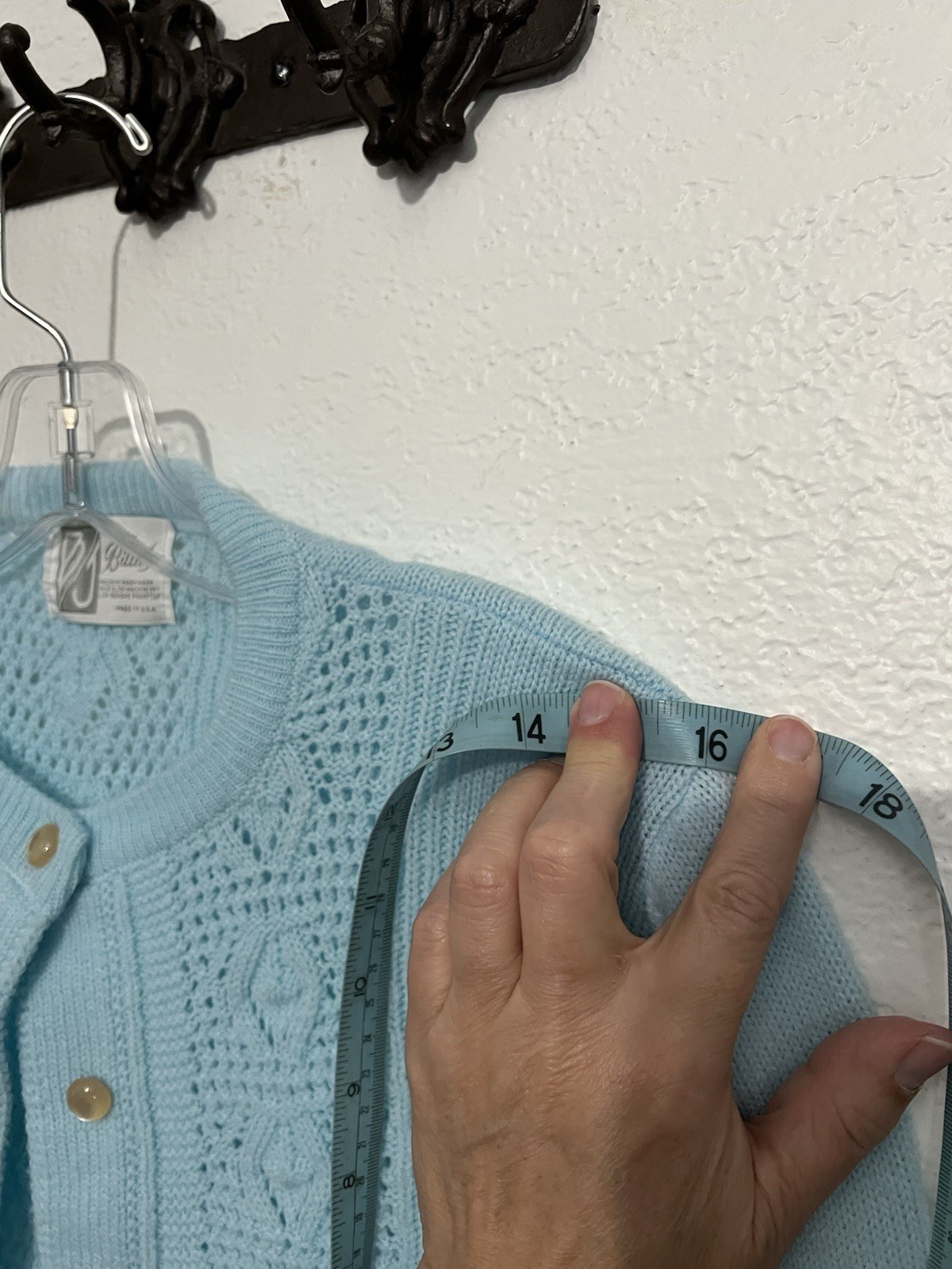 Vtg Med Baby Blue Cottagecore Feminine Grandmacore Nerd Pearl Cardigan Sweater