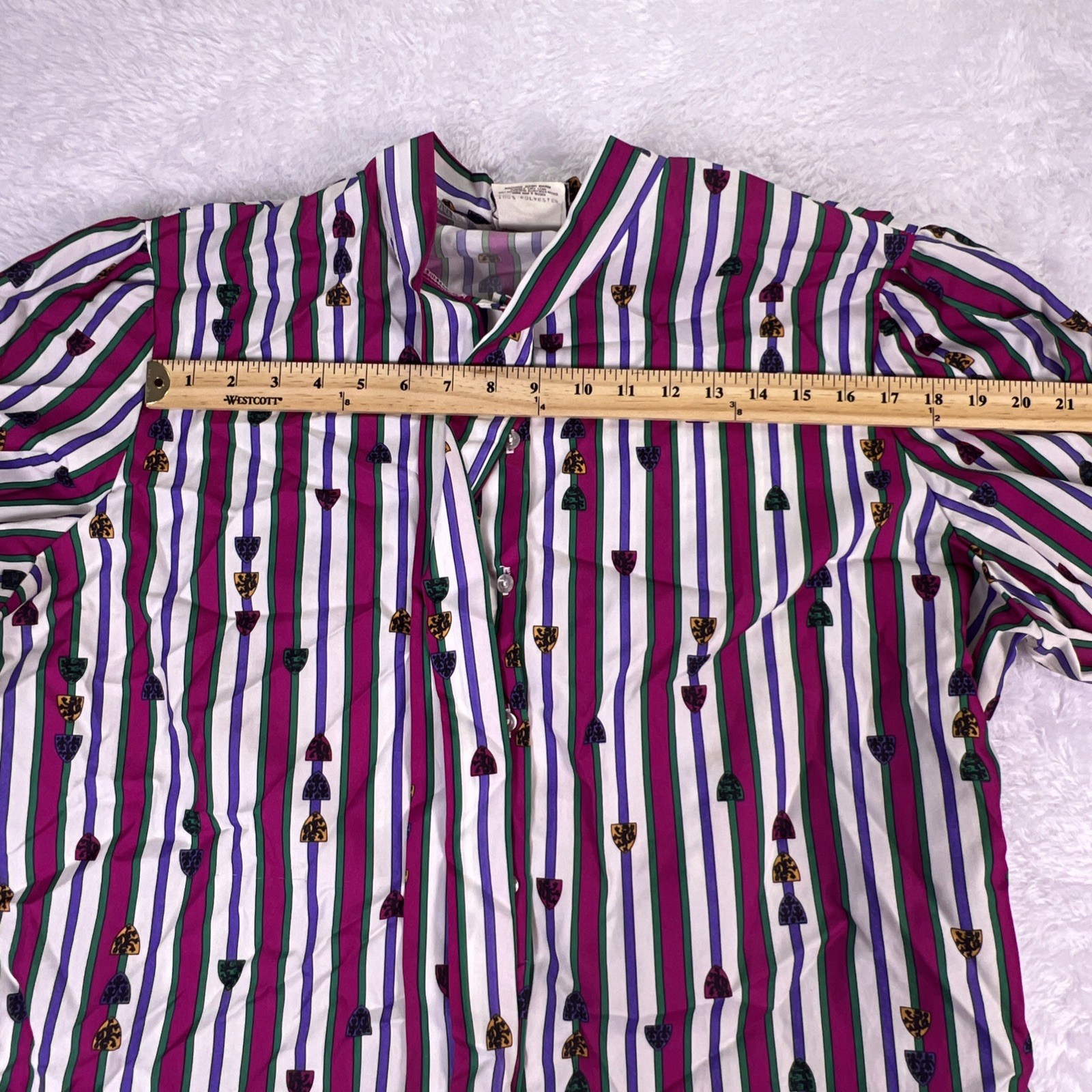 Vintage 70s/80s Alley Cat II Multicolor Blouse Shirt Necktie Size 44 USA Made