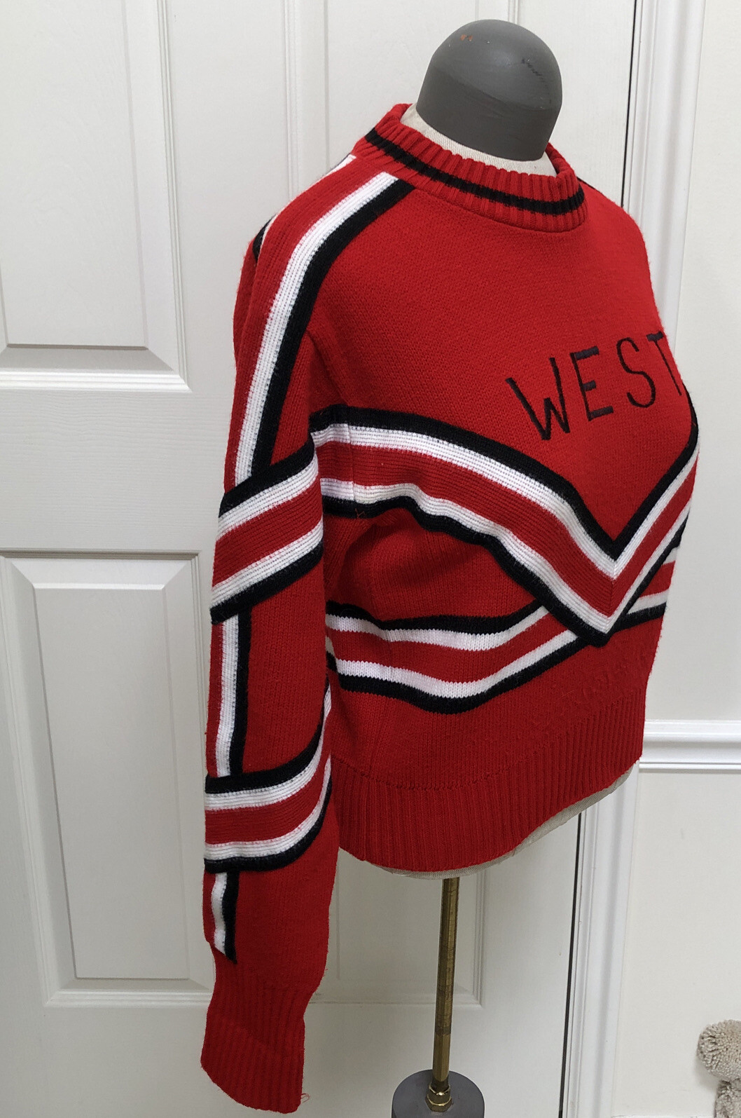 School Cheer Sweater Embroidered WEST Red Knit Gary White Co. USA Sz M VTG