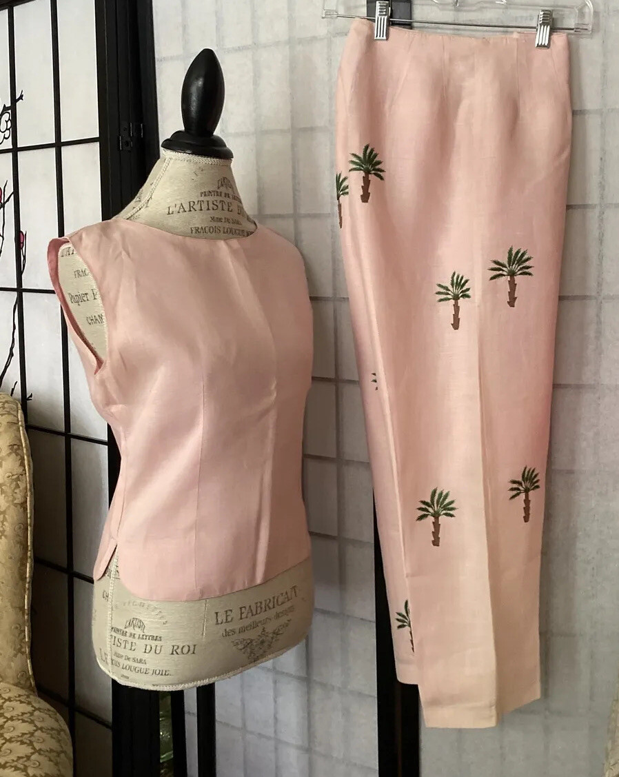 CJ Laing Wom 6/8 VTG 80s Lined Linen 2-Pc Pant Set