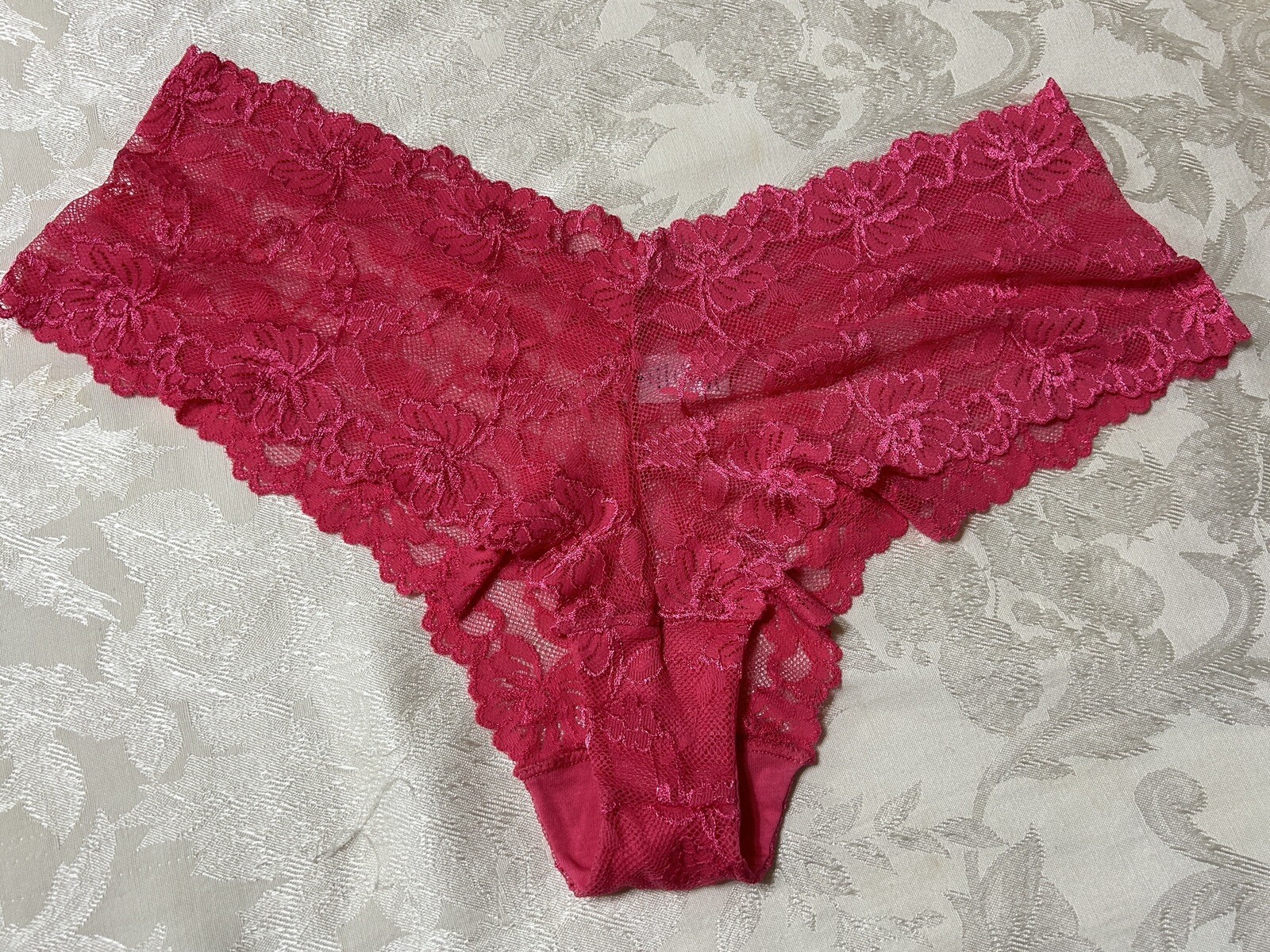 Vtg Unbranded 19704X Sheer Floral Stretch Lace Sz 9 Pink Hipster Panties #73